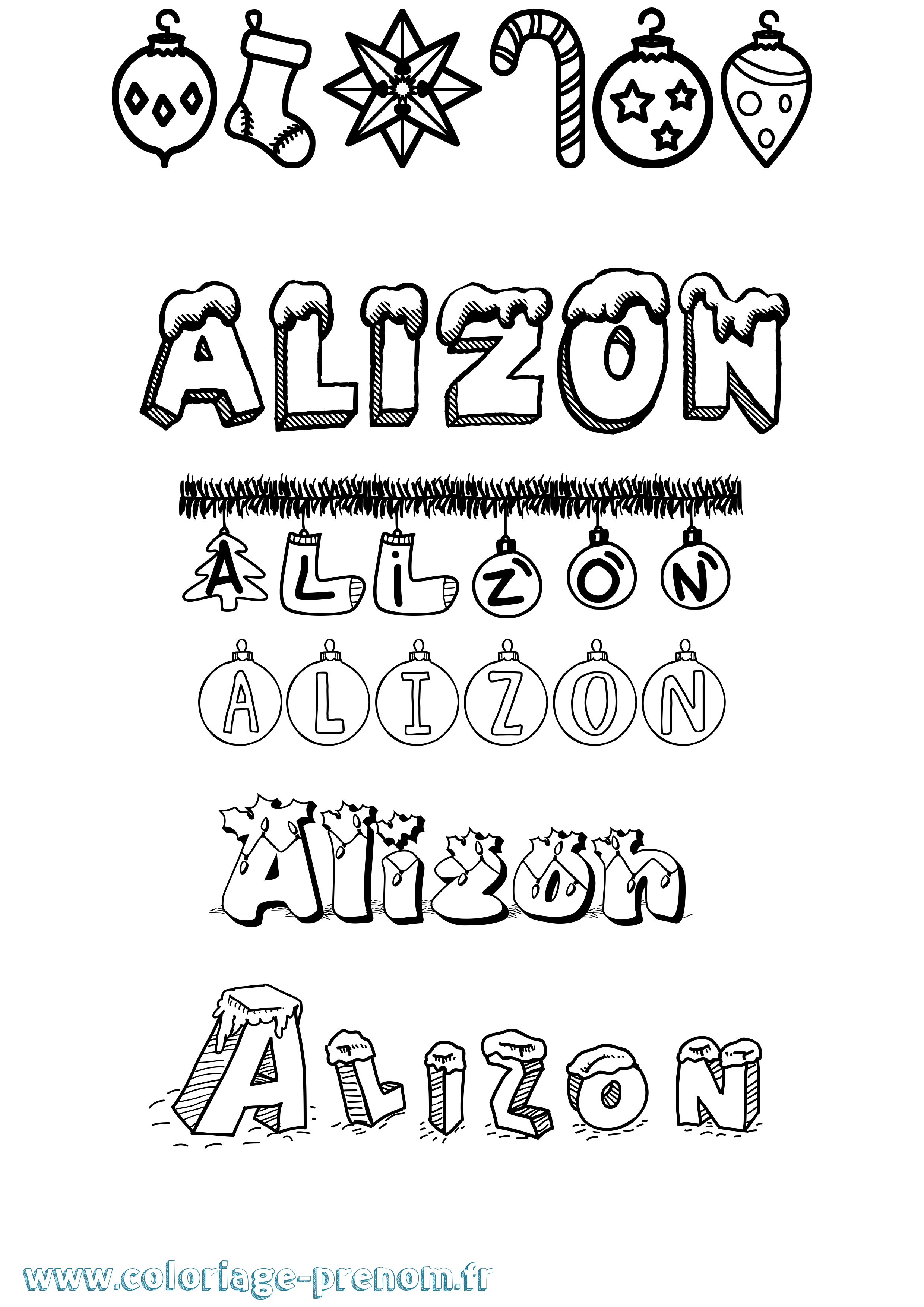 Coloriage prénom Alizon Noël