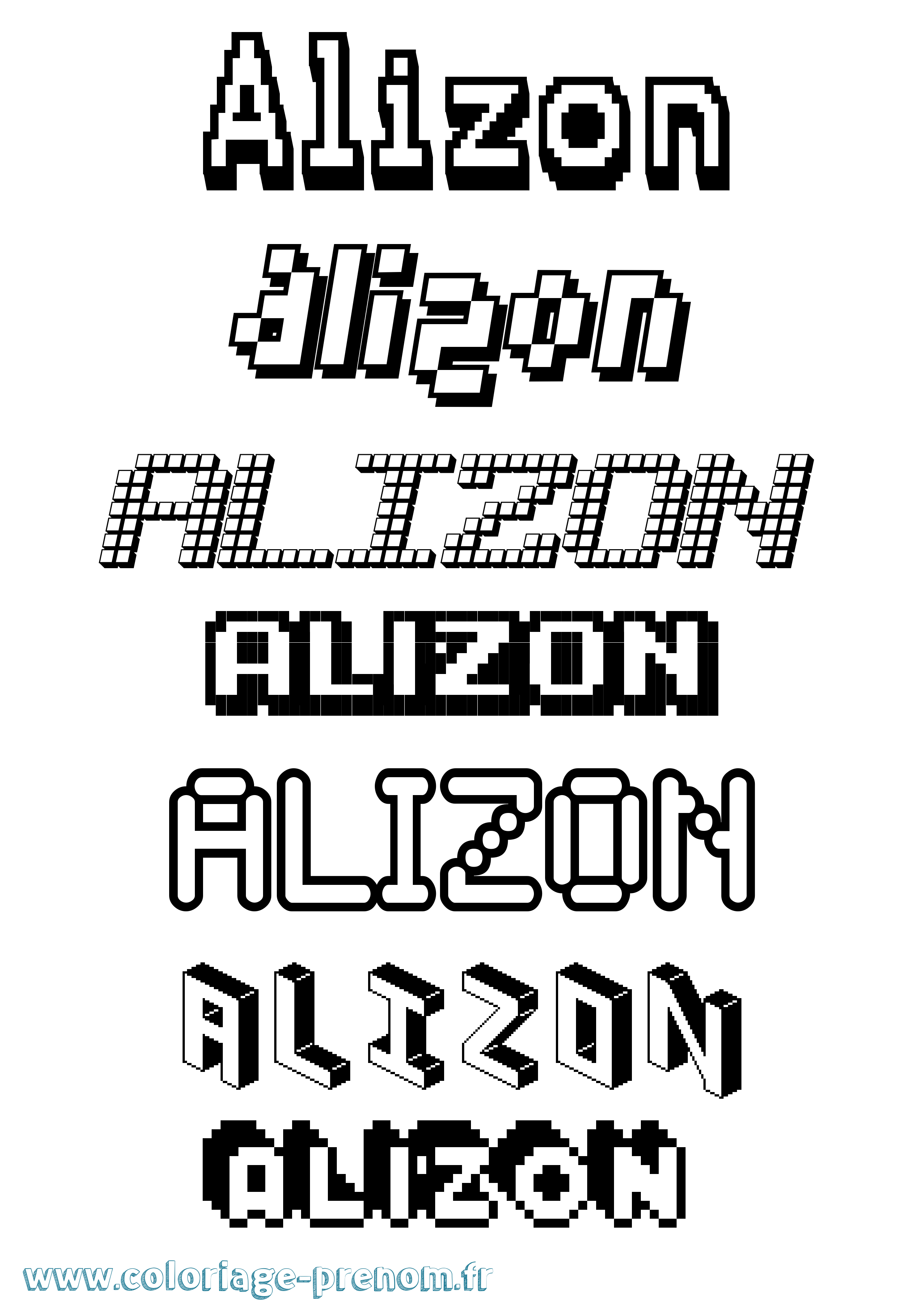 Coloriage prénom Alizon Pixel