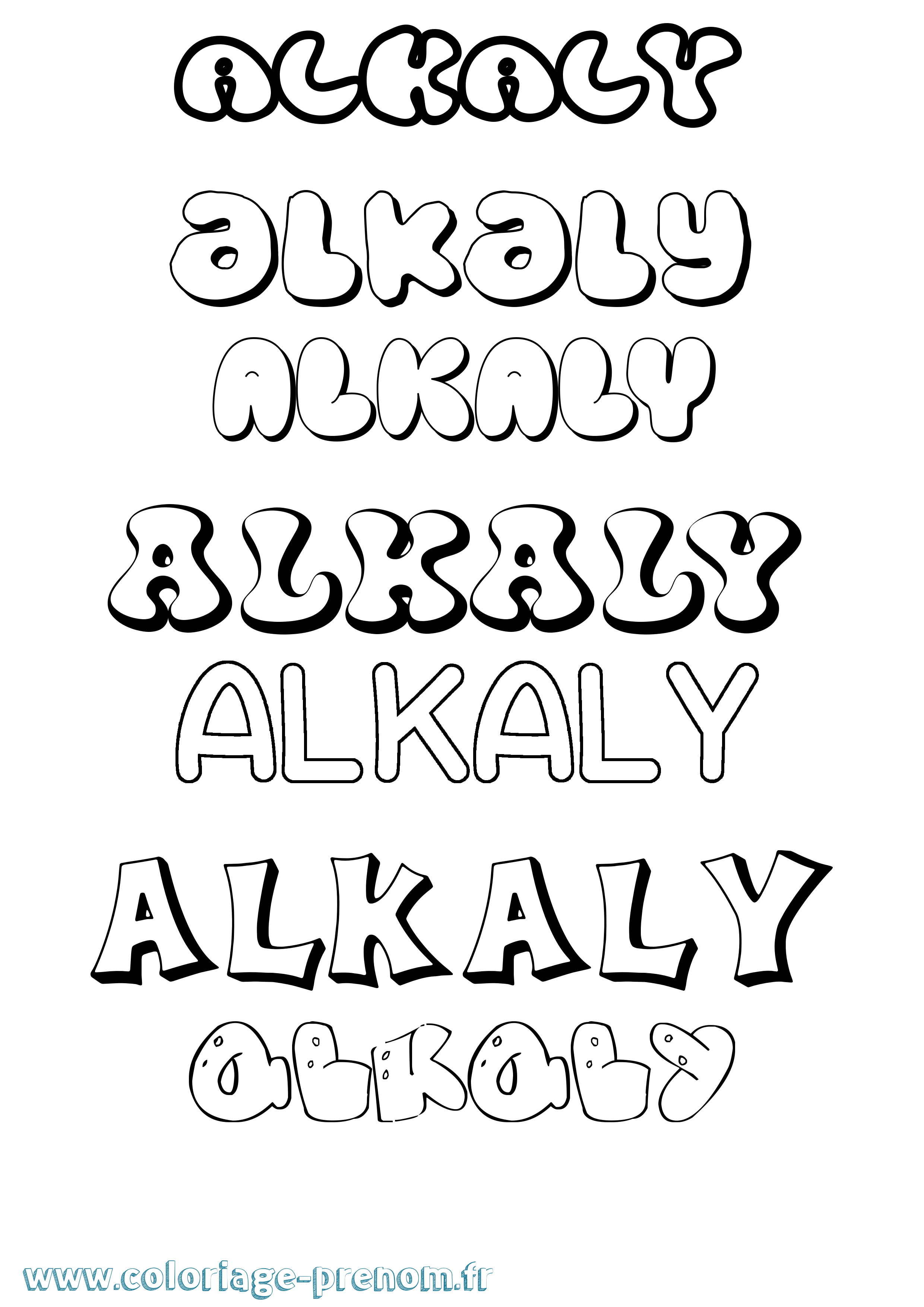 Coloriage prénom Alkaly Bubble