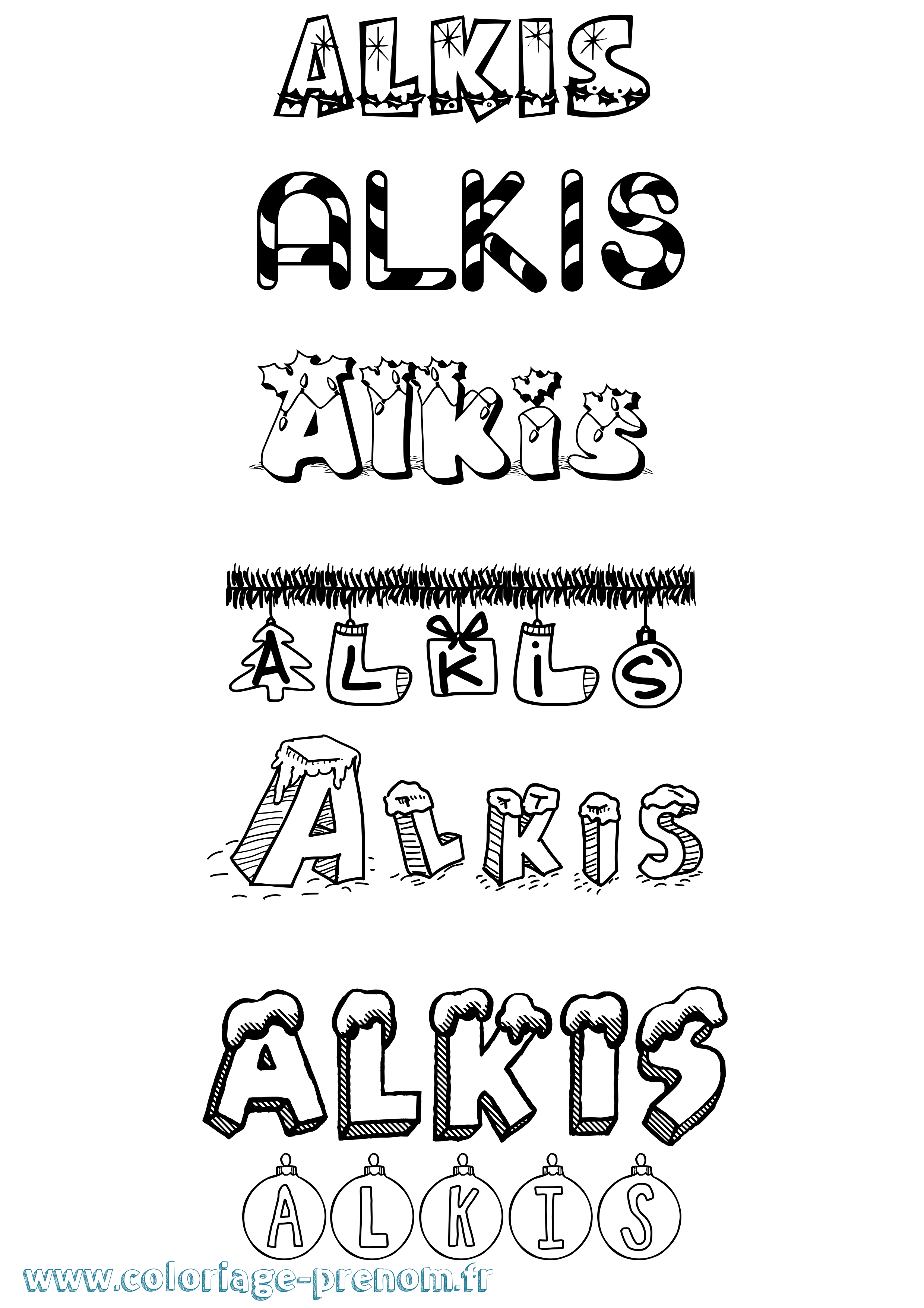 Coloriage Alkis Noël Coloriage prénom Alkis Noël