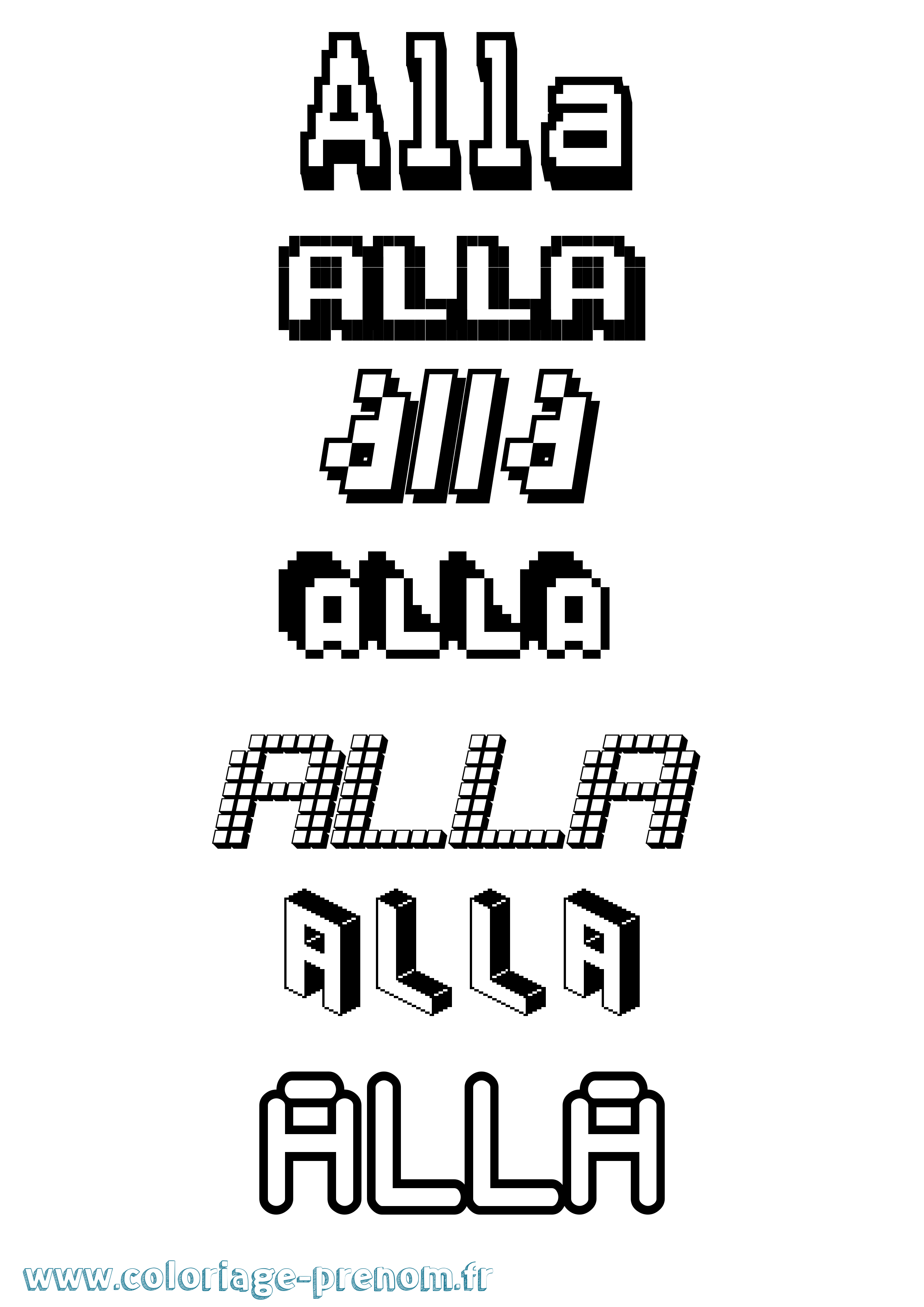 Coloriage prénom Alla Pixel
