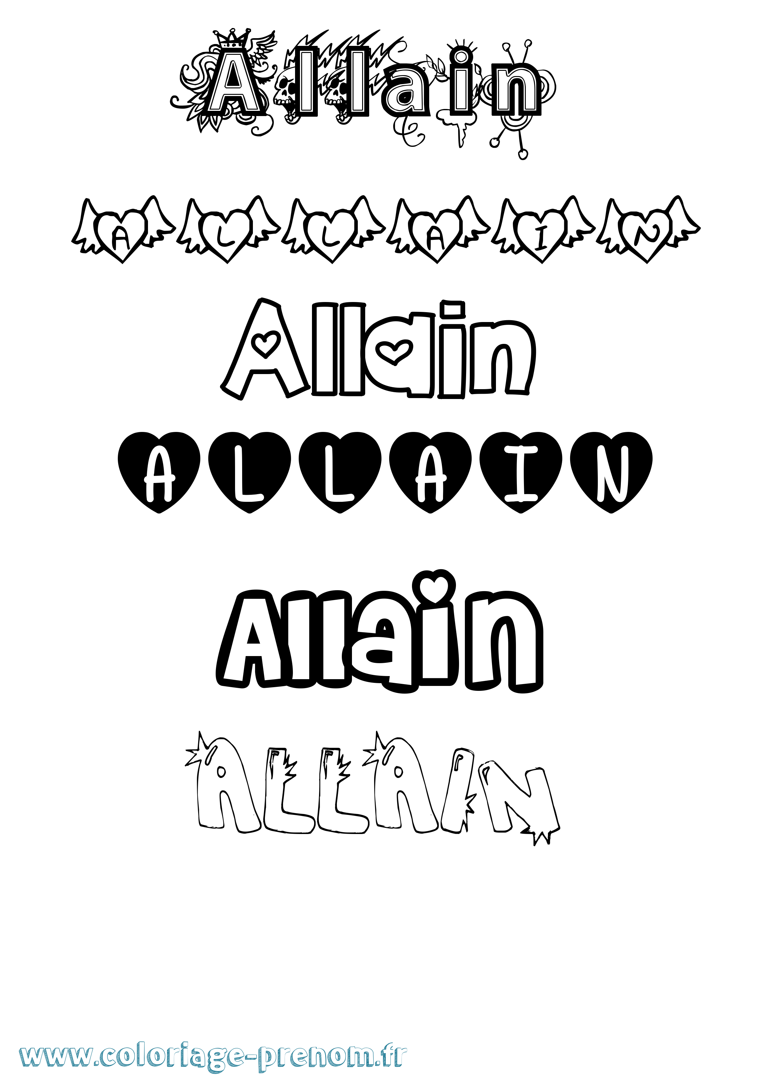 Coloriage prénom Allain Girly