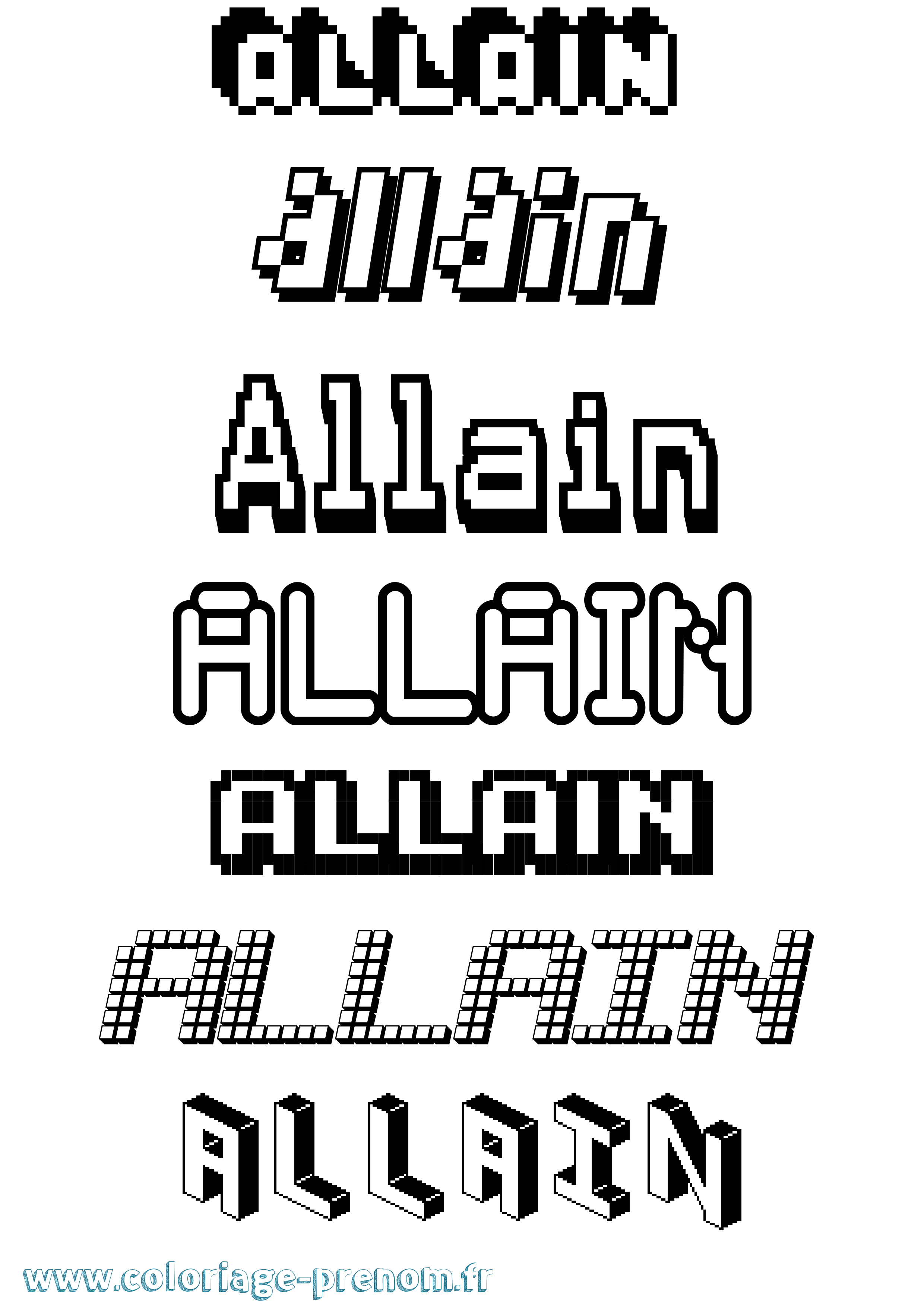 Coloriage prénom Allain Pixel