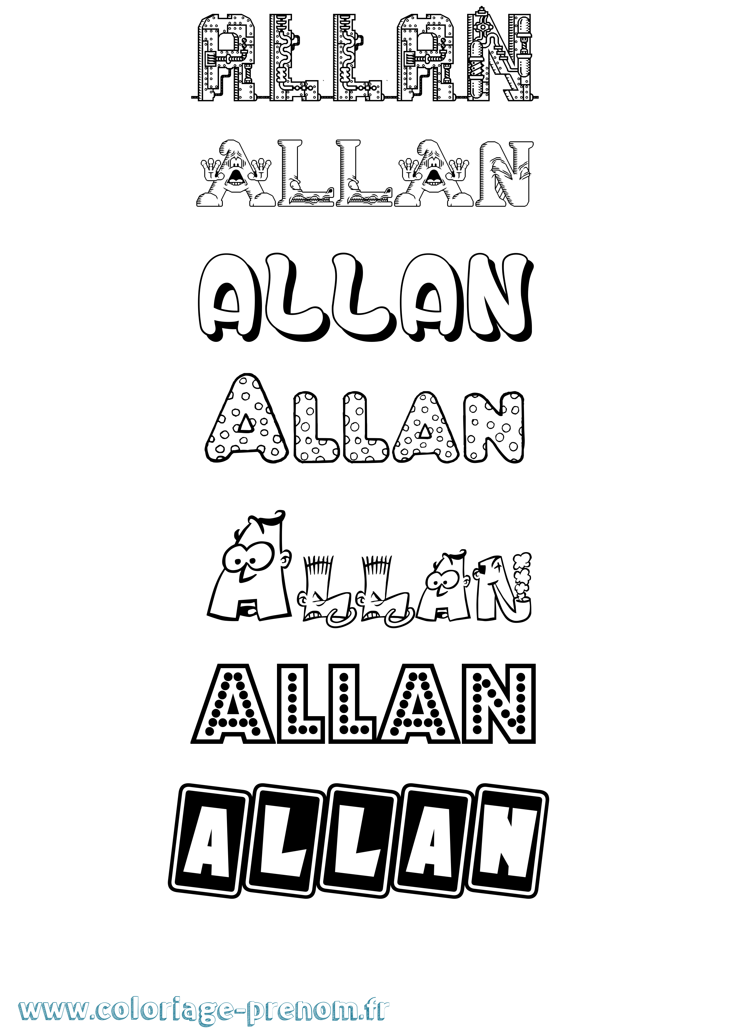 Coloriage prénom Allan Fun