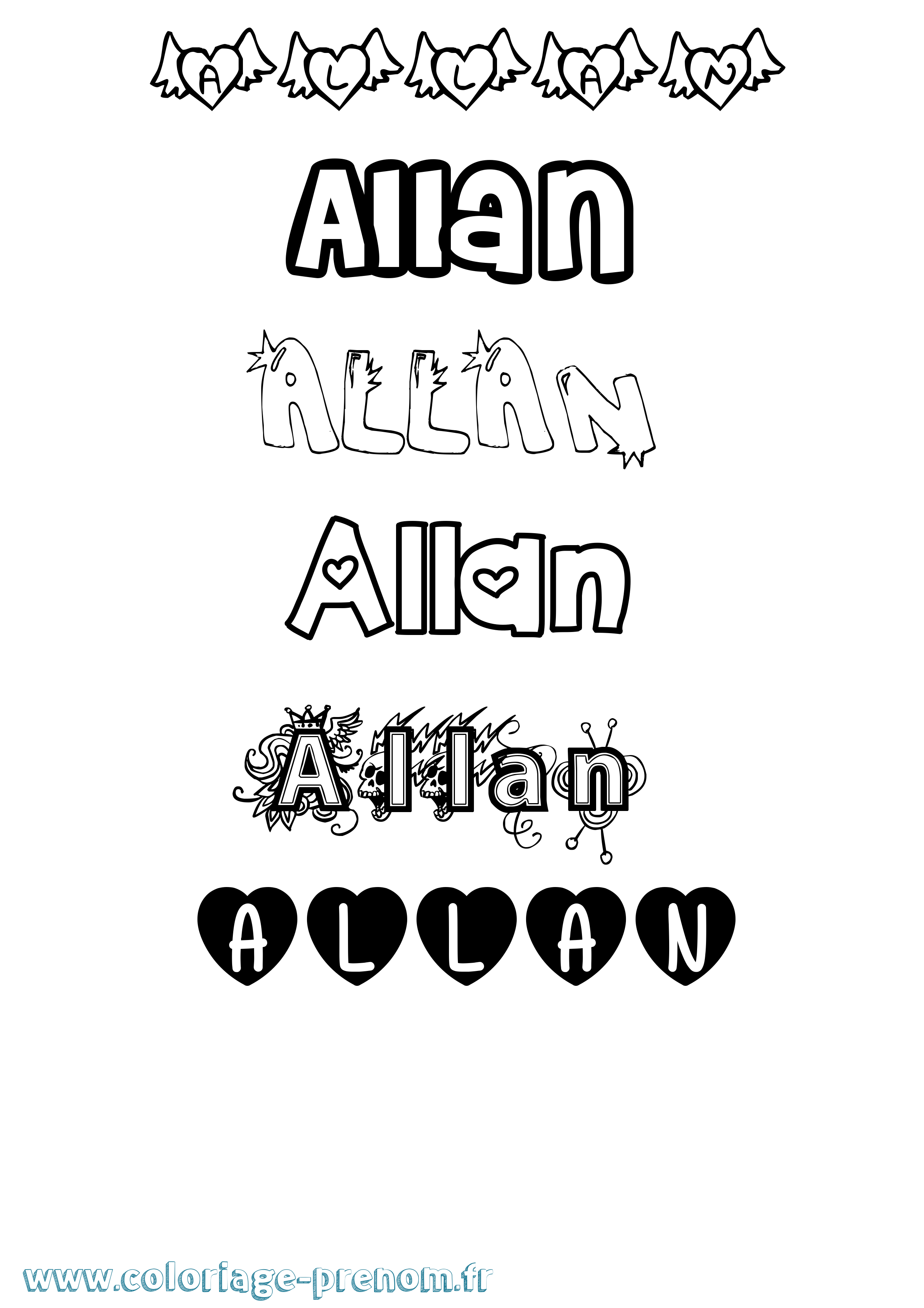 Coloriage prénom Allan Girly
