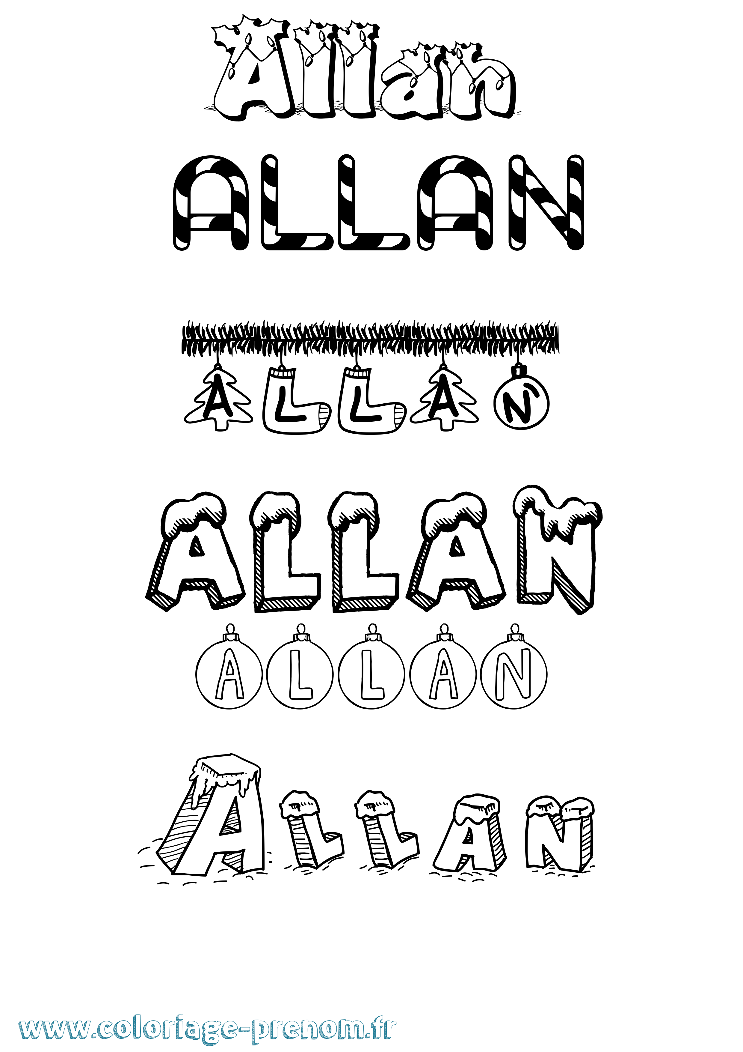 Coloriage prénom Allan Noël