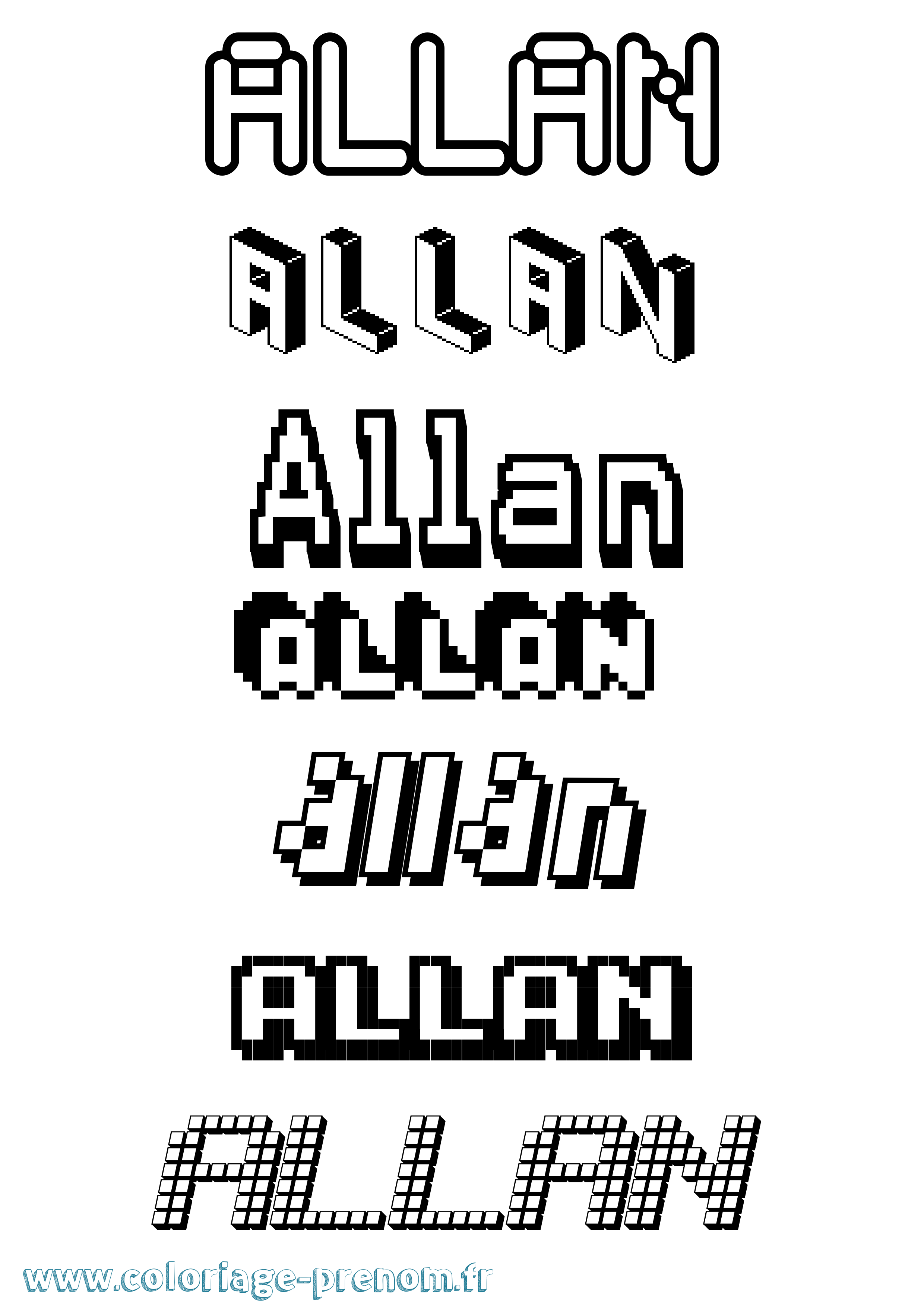 Coloriage prénom Allan Pixel