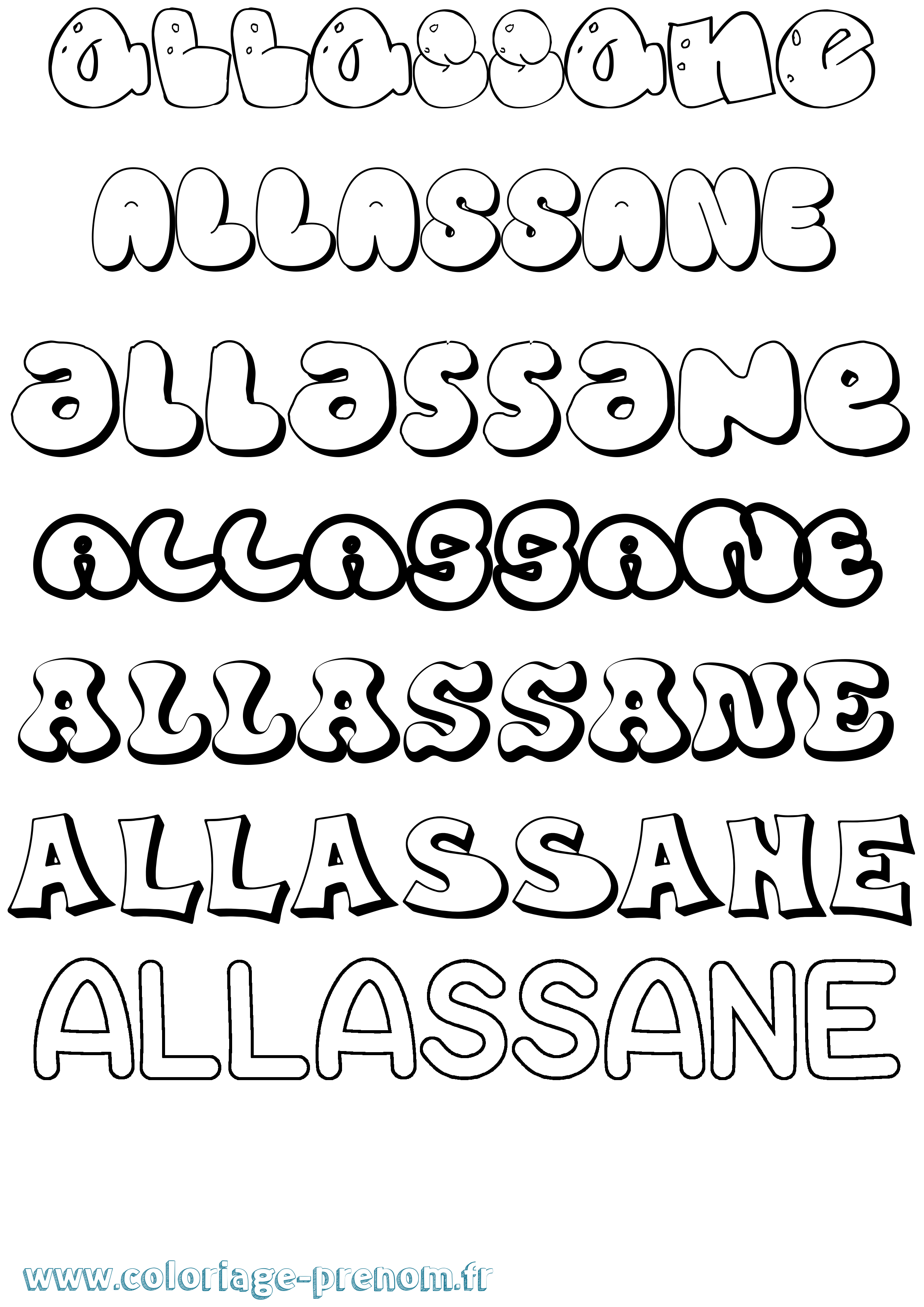 Coloriage prénom Allassane Bubble