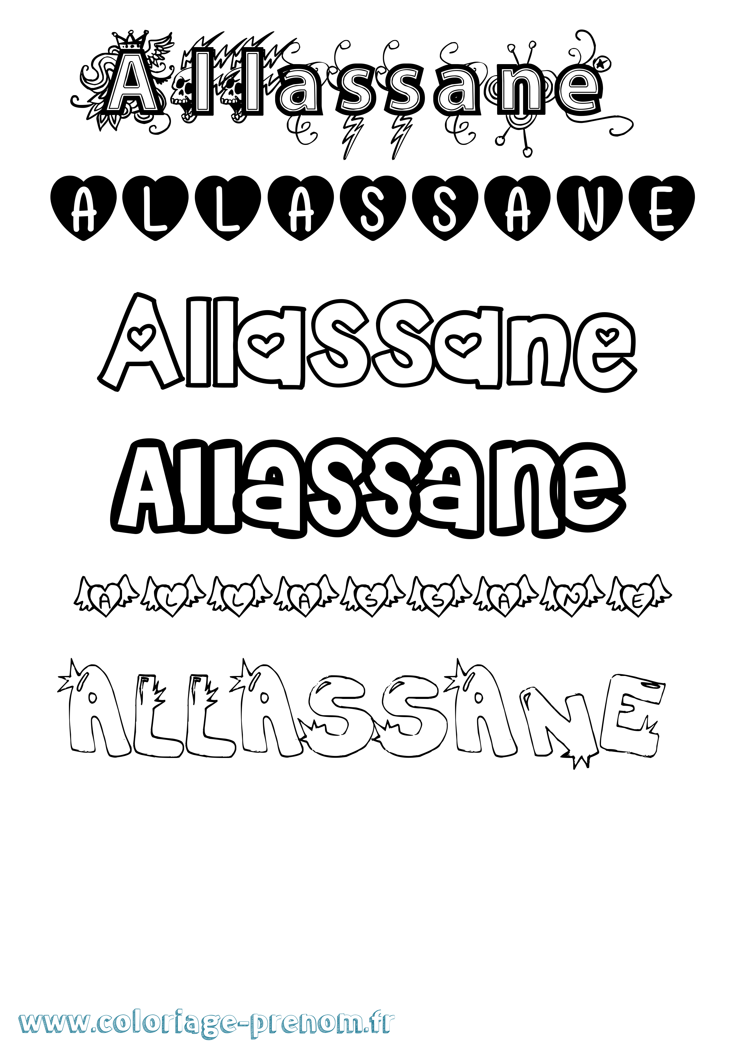 Coloriage prénom Allassane Girly