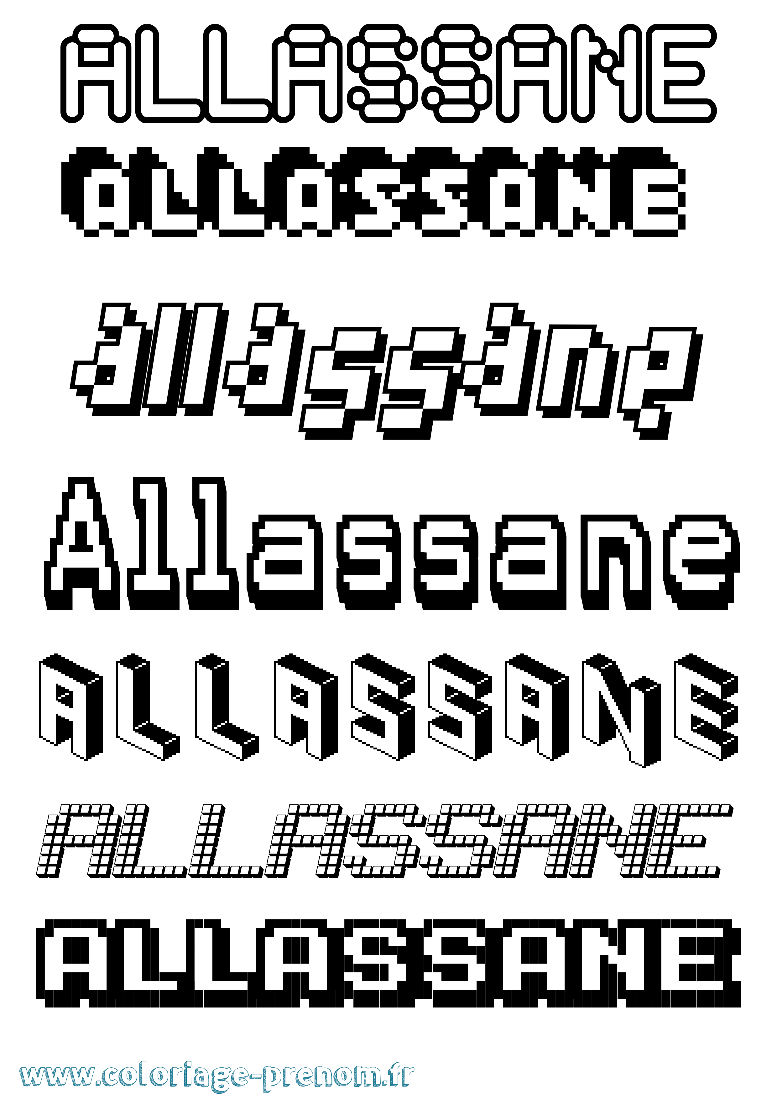 Coloriage prénom Allassane Pixel