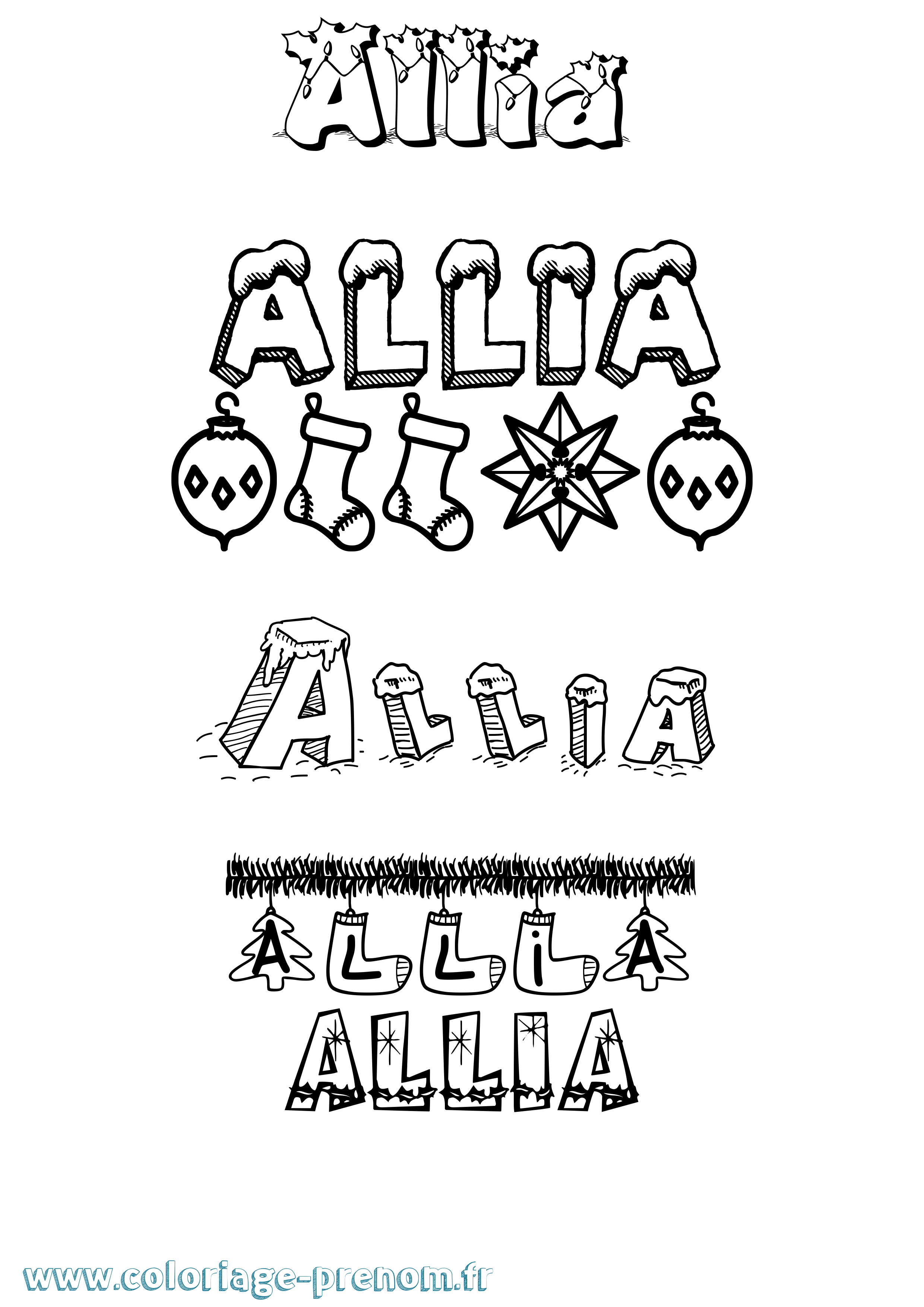 Coloriage Allia Noël Coloriage prénom Allia Noël