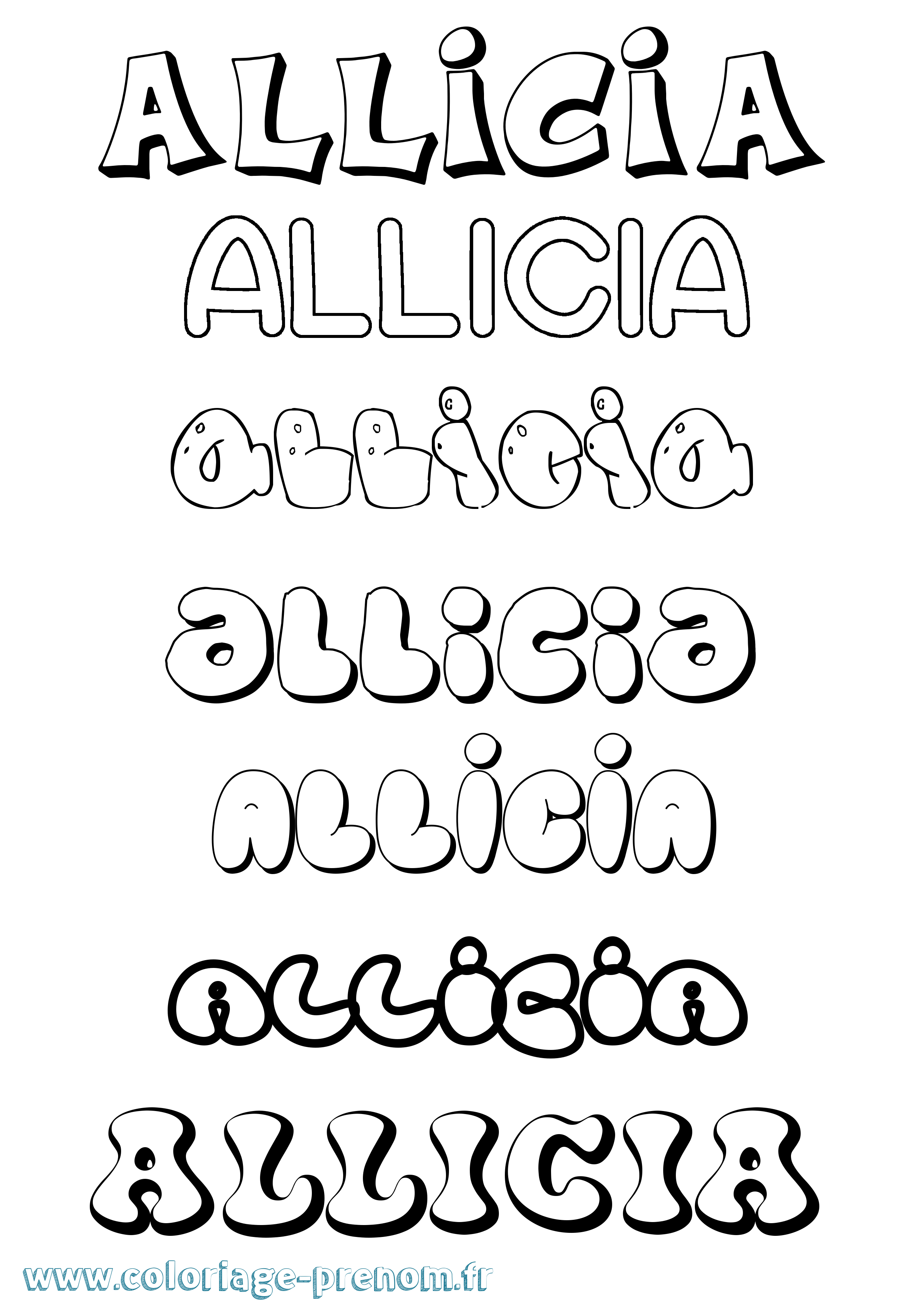 Coloriage Allicia Bubble Coloriage prénom Allicia Bubble