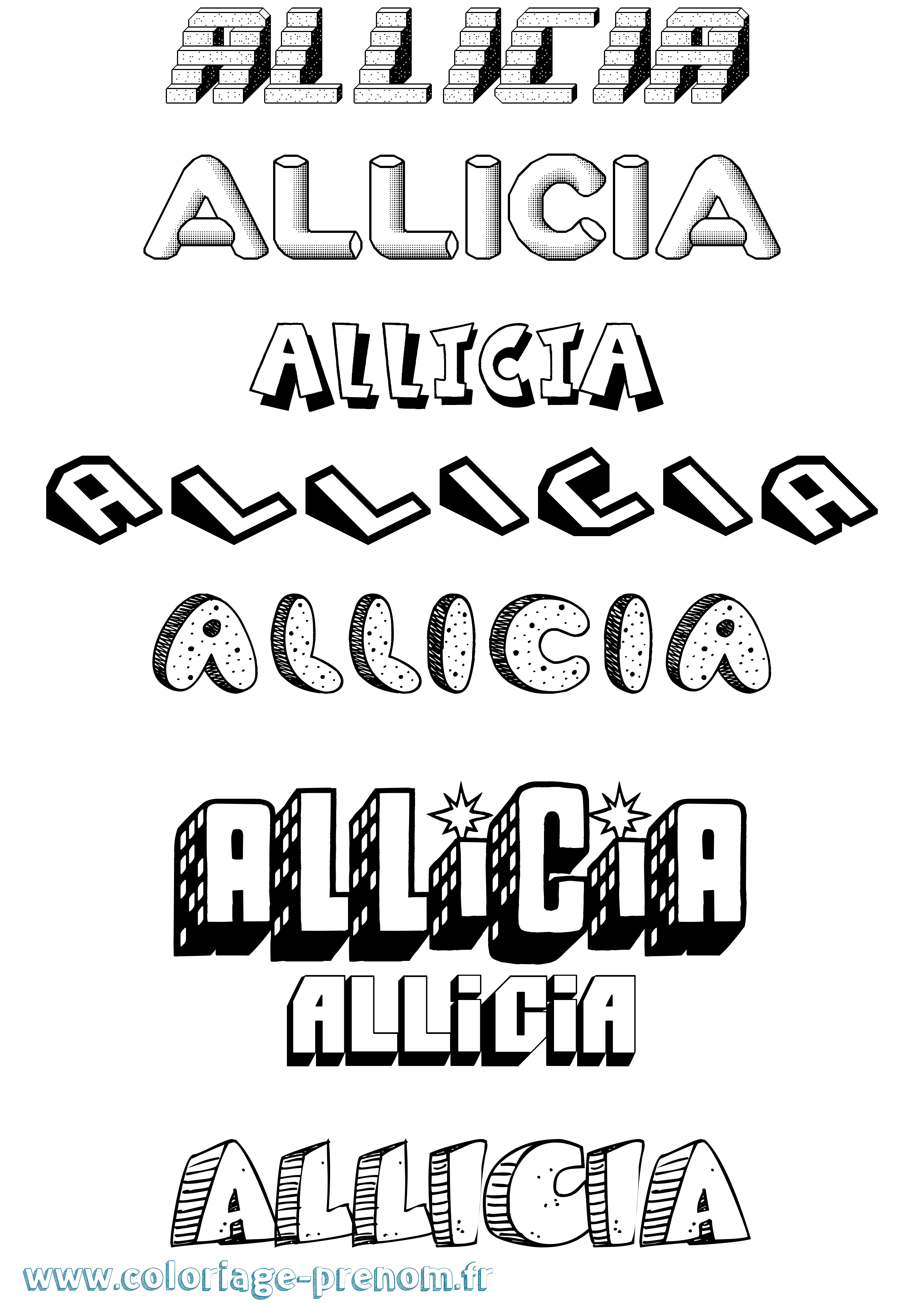 Coloriage Allicia Effet 3D Coloriage prénom Allicia Effet 3D