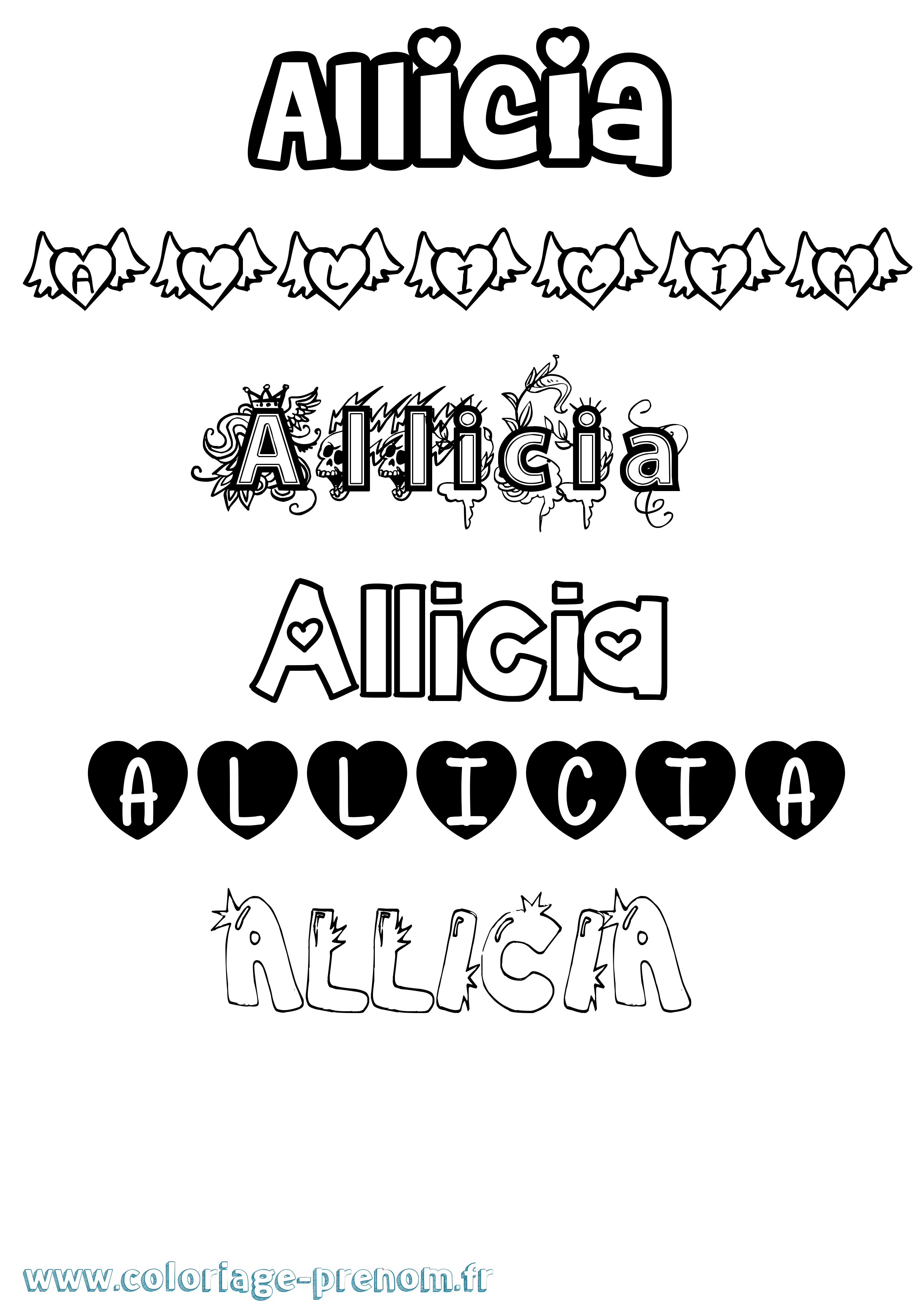 Coloriage Allicia Girly Coloriage prénom Allicia Girly