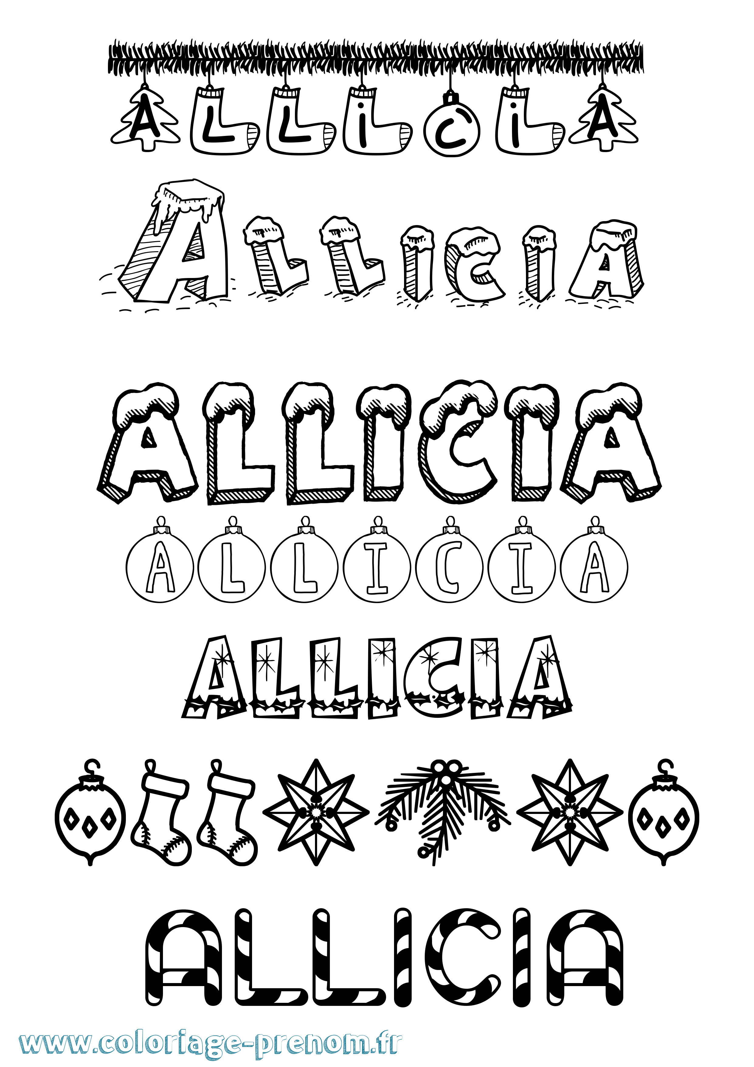 Coloriage Allicia Noël Coloriage prénom Allicia Noël