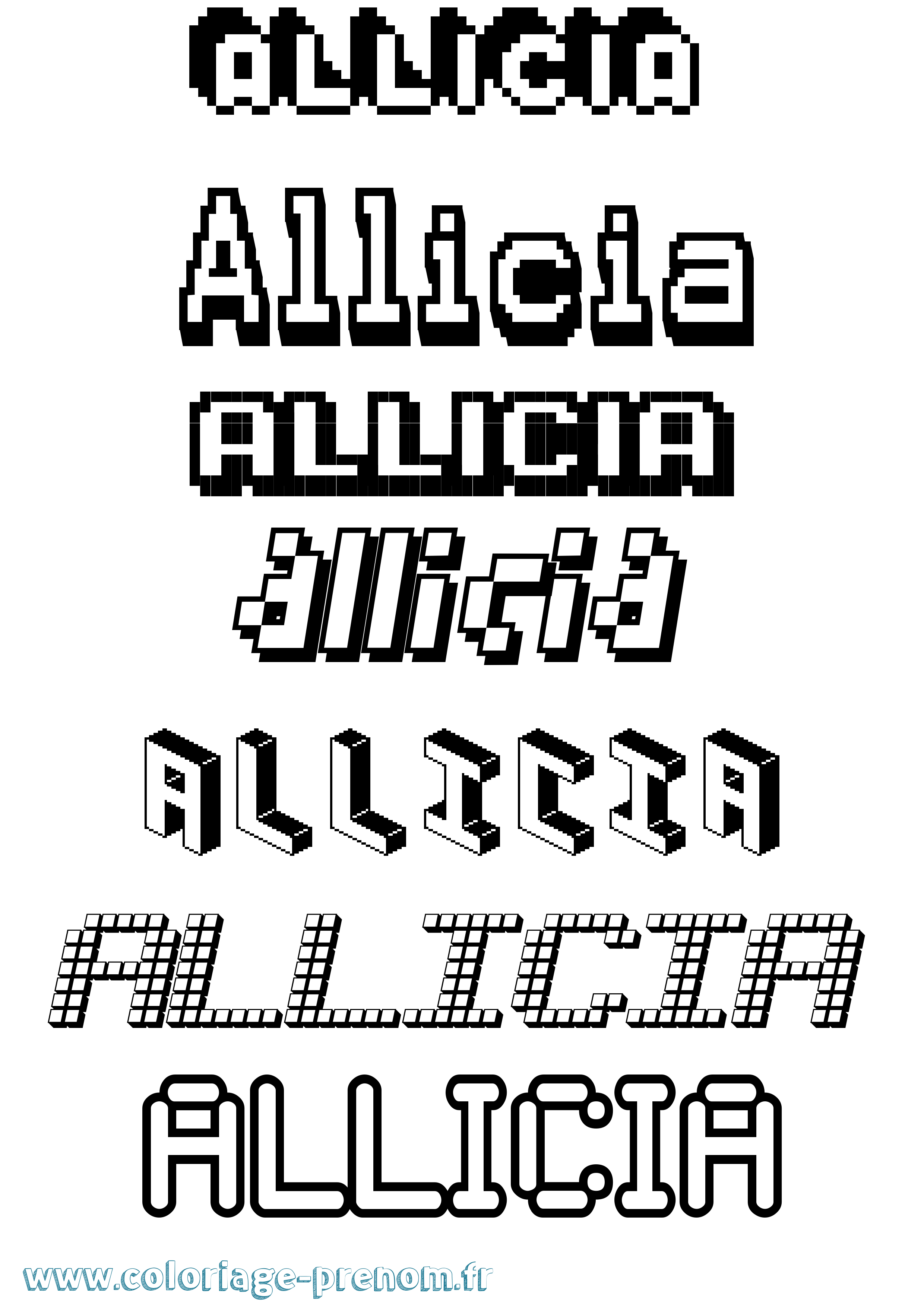 Coloriage Allicia Pixel Coloriage prénom Allicia Pixel