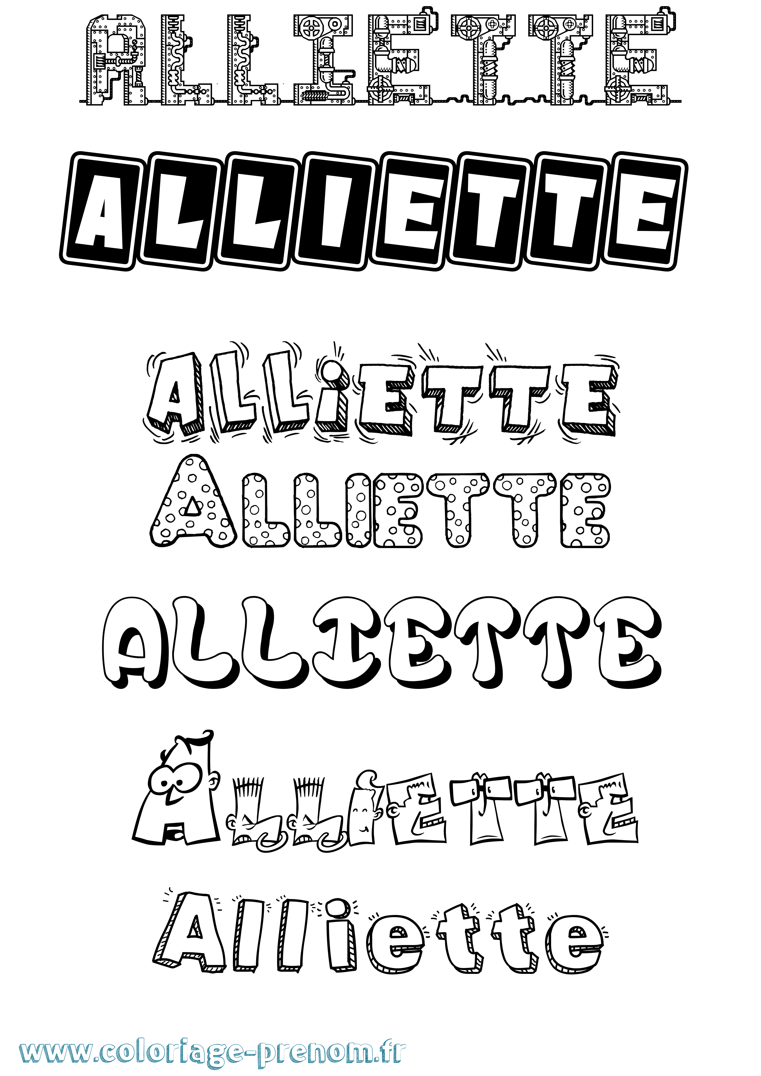 Coloriage prénom Alliette Fun