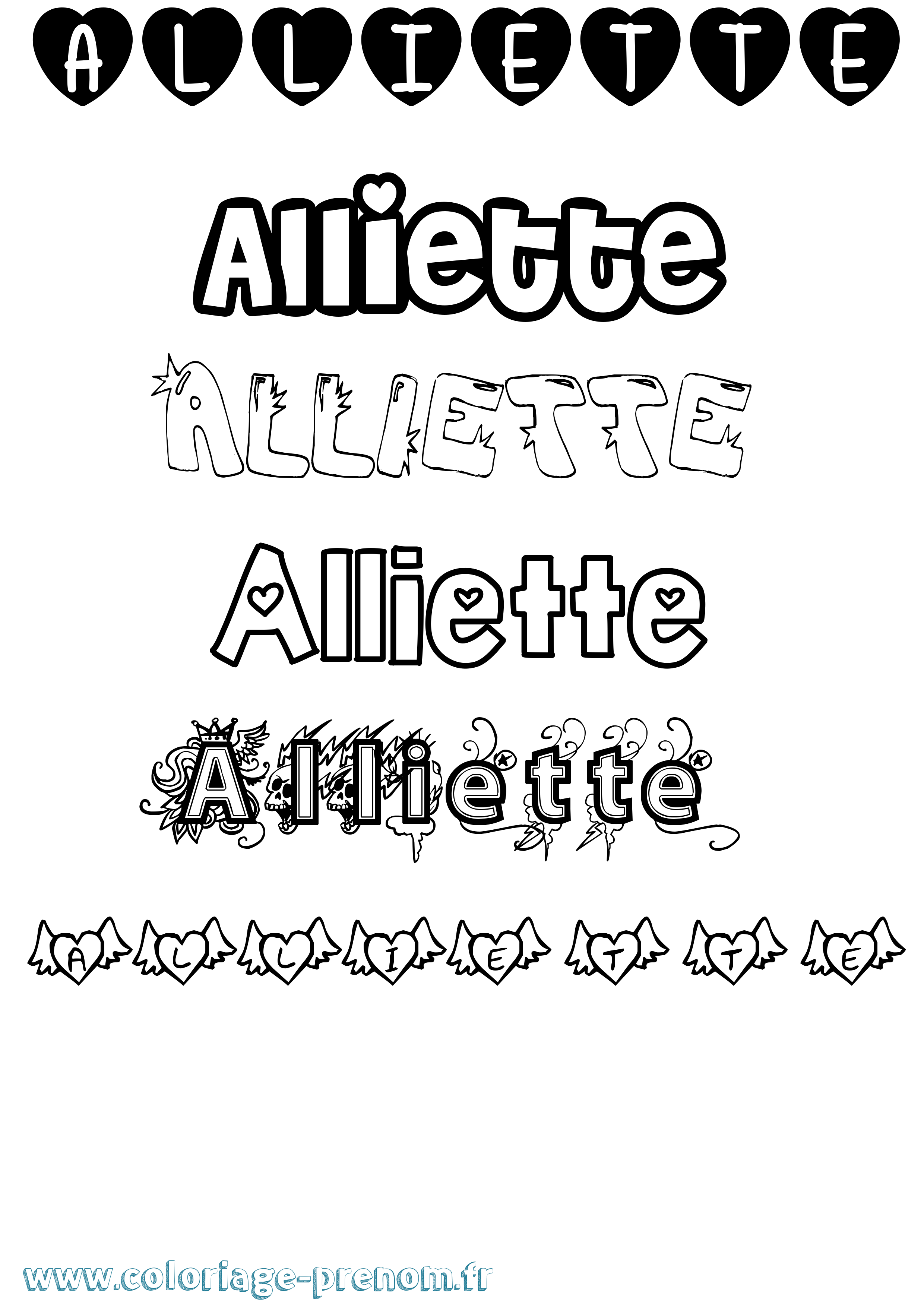 Coloriage prénom Alliette Girly