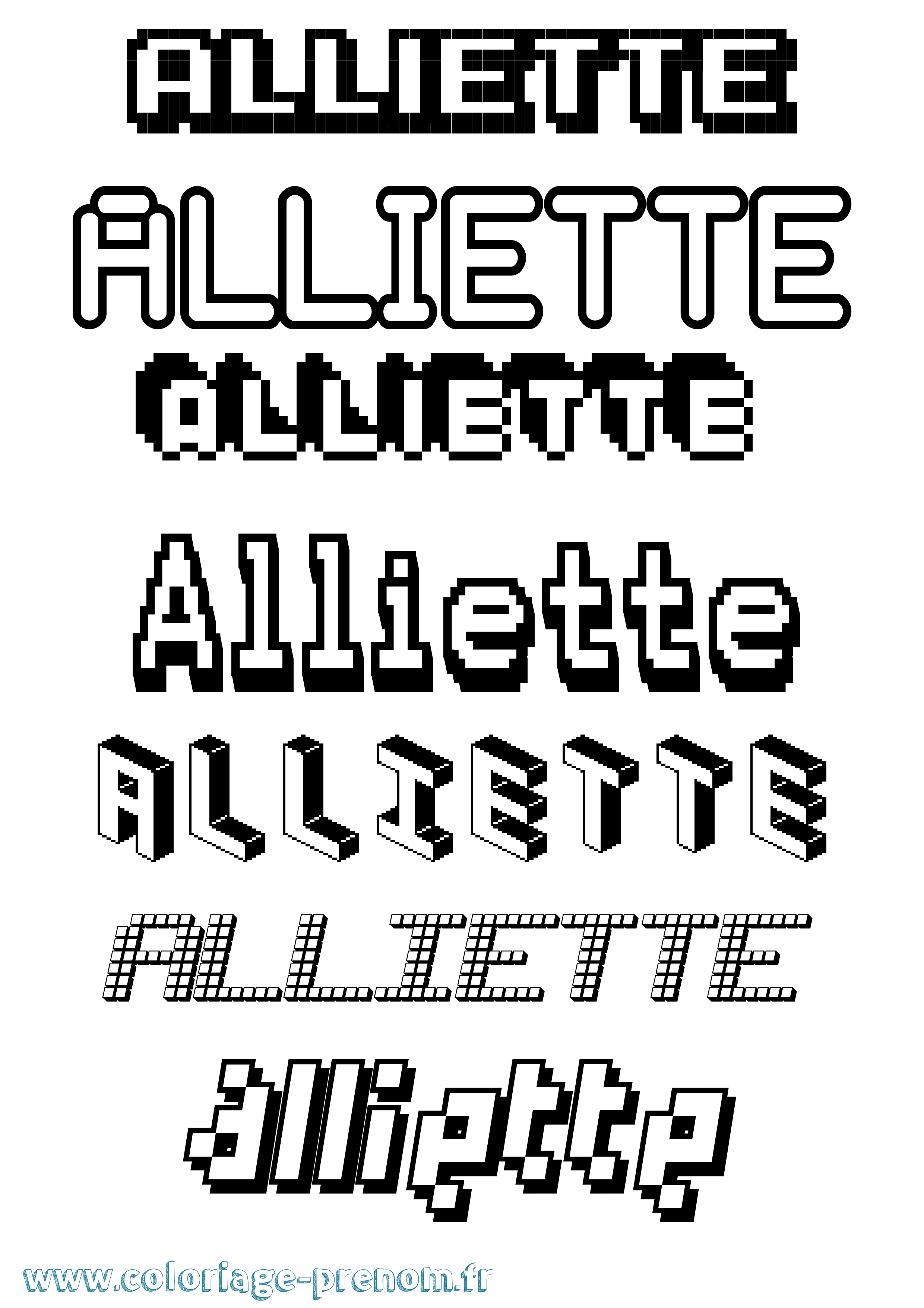 Coloriage prénom Alliette Pixel