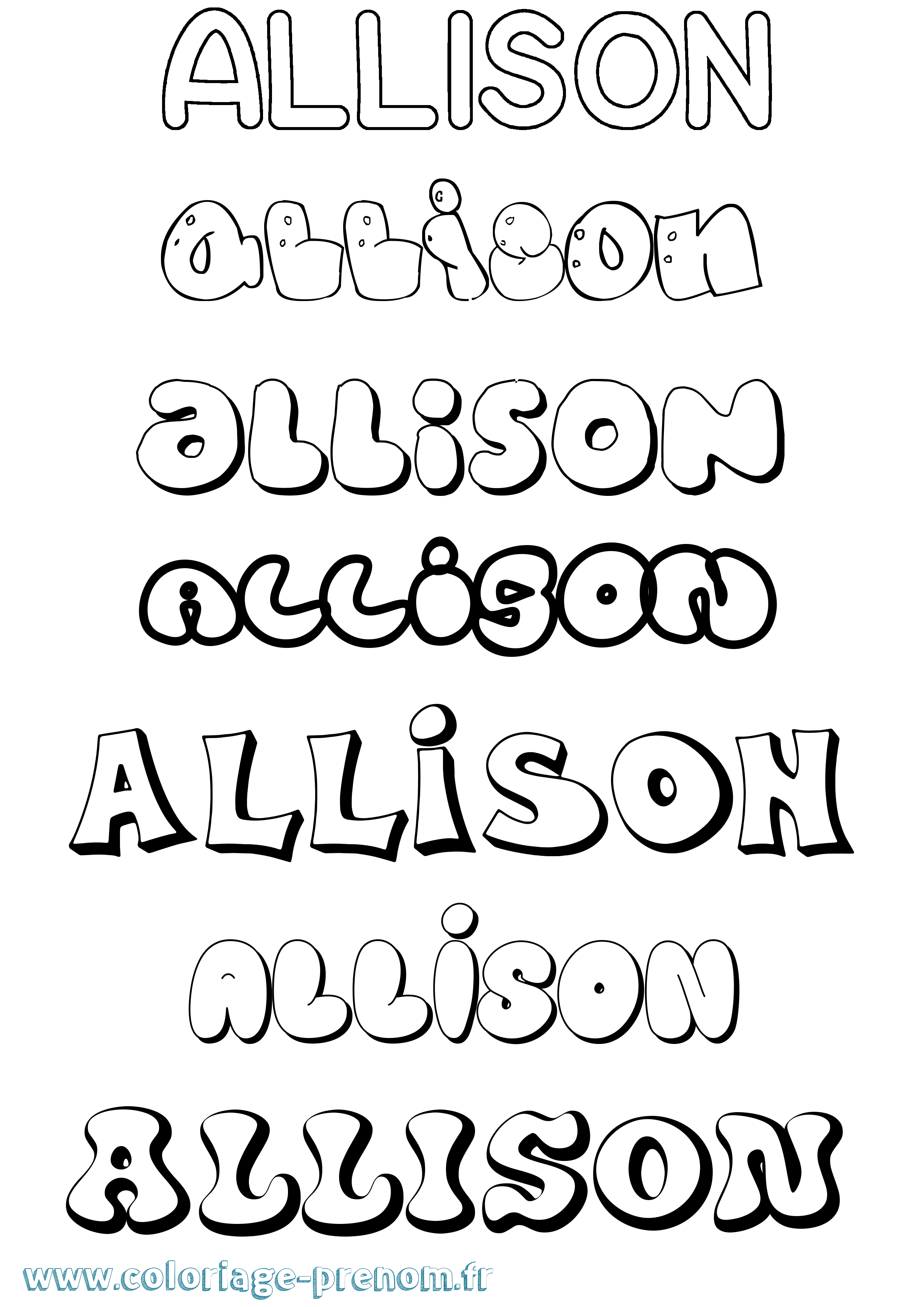 Coloriage prénom Allison Bubble