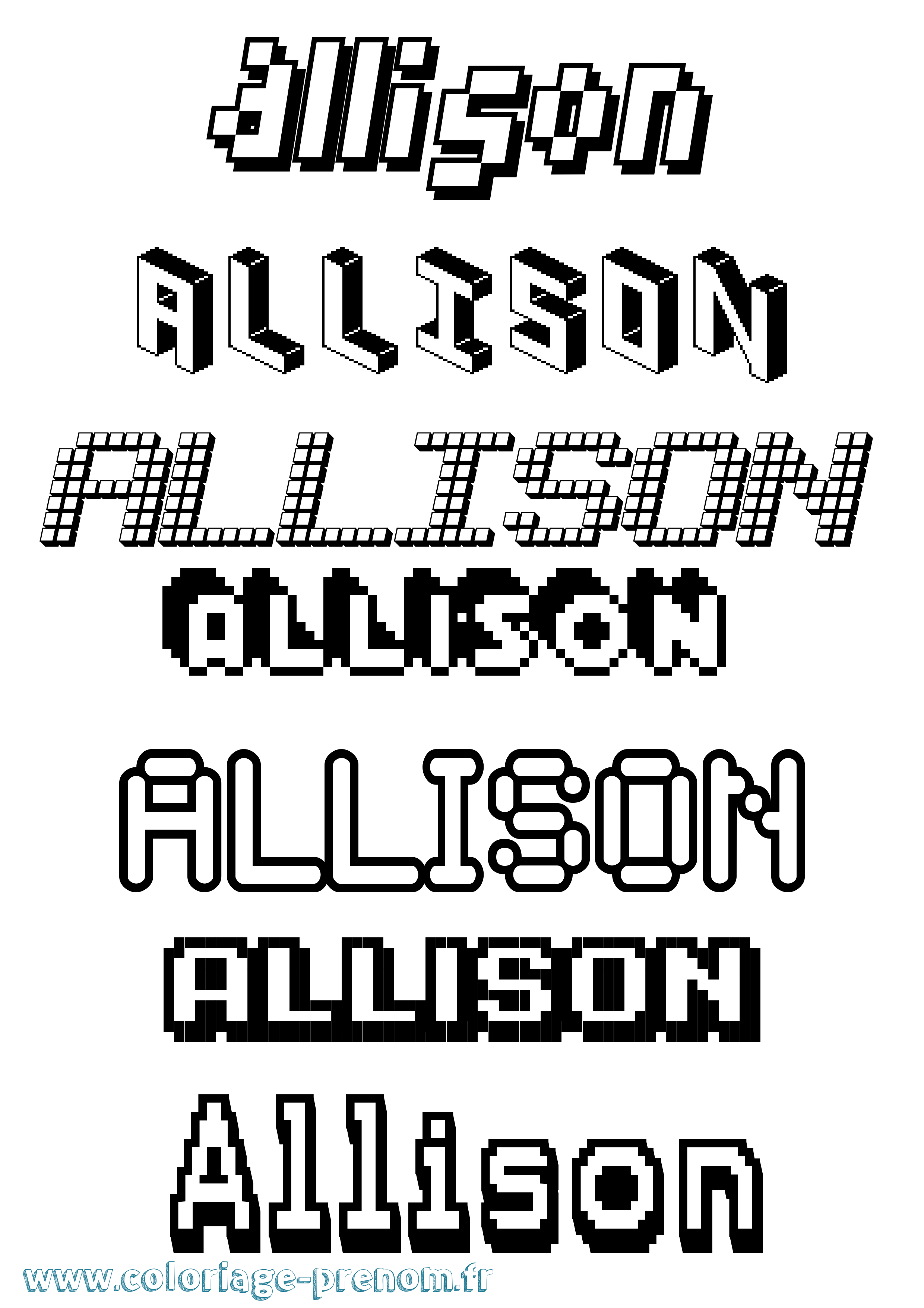 Coloriage prénom Allison Pixel