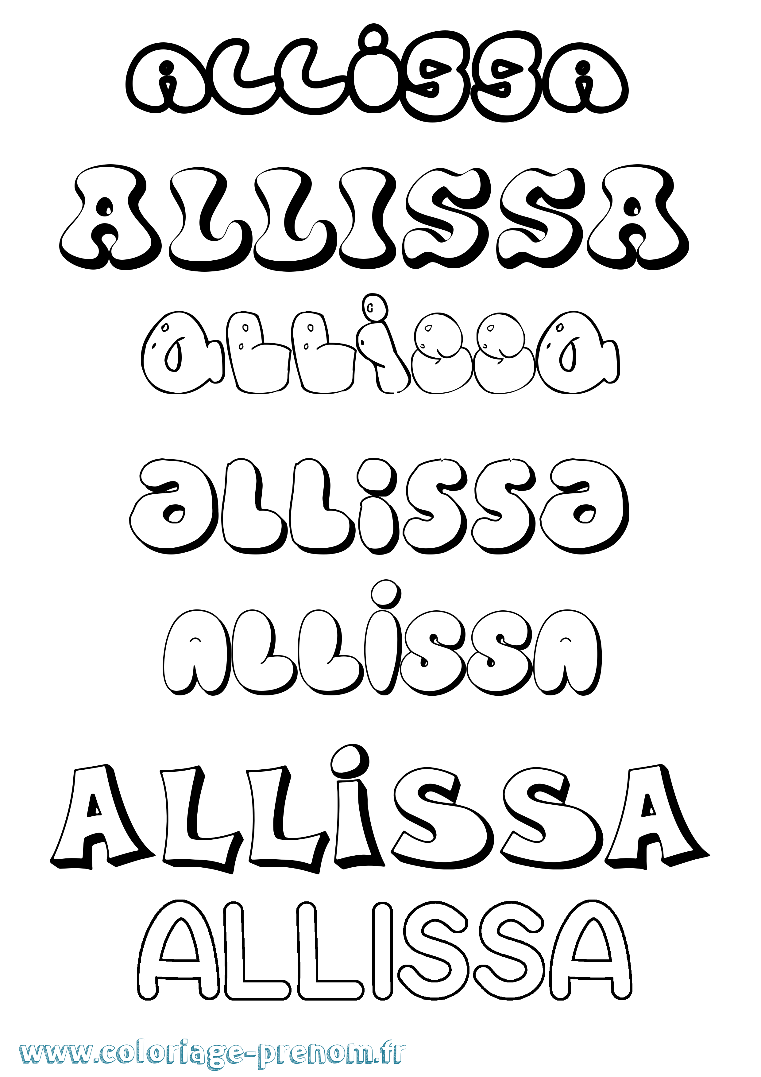 Coloriage prénom Allissa Bubble