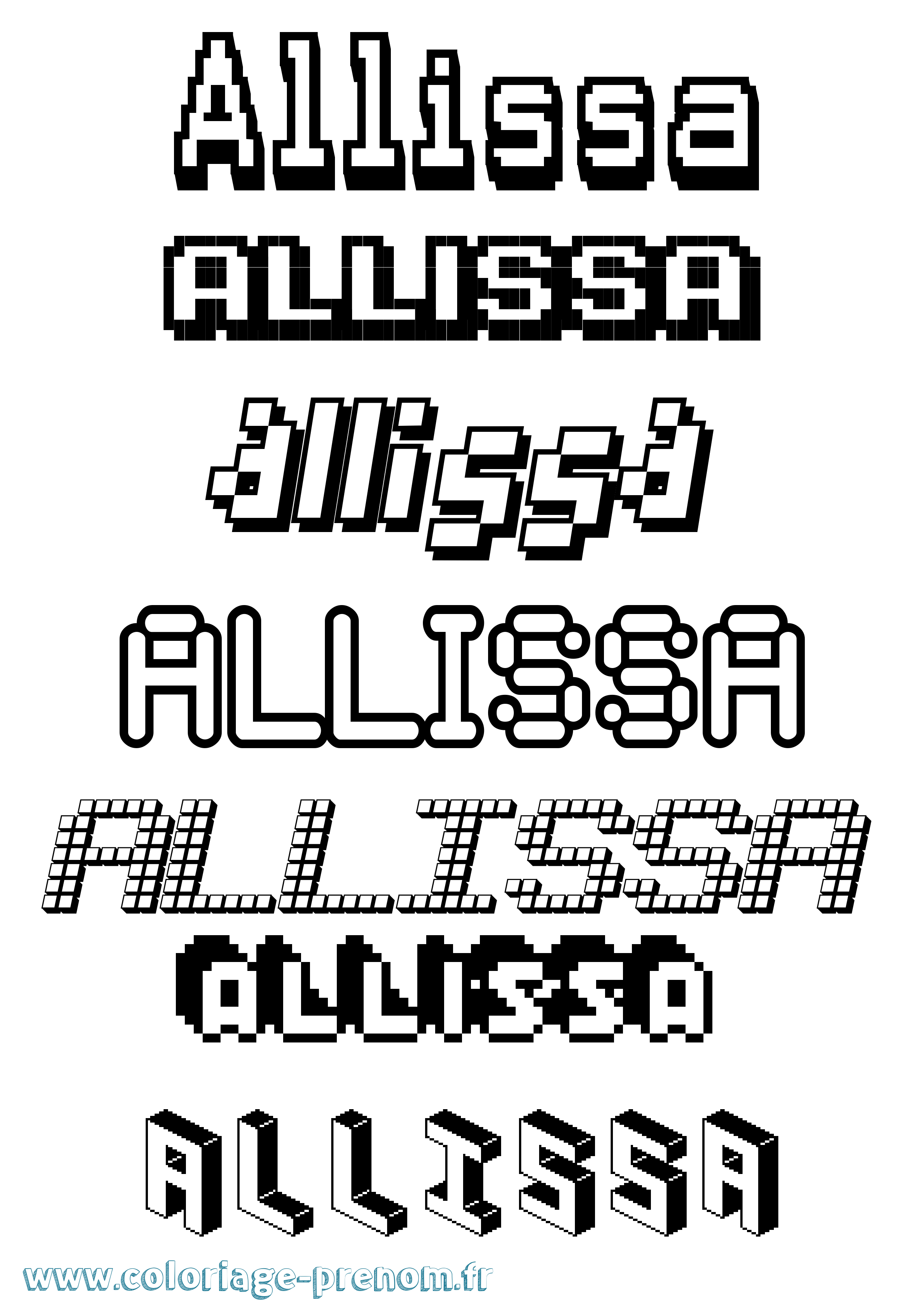 Coloriage prénom Allissa Pixel