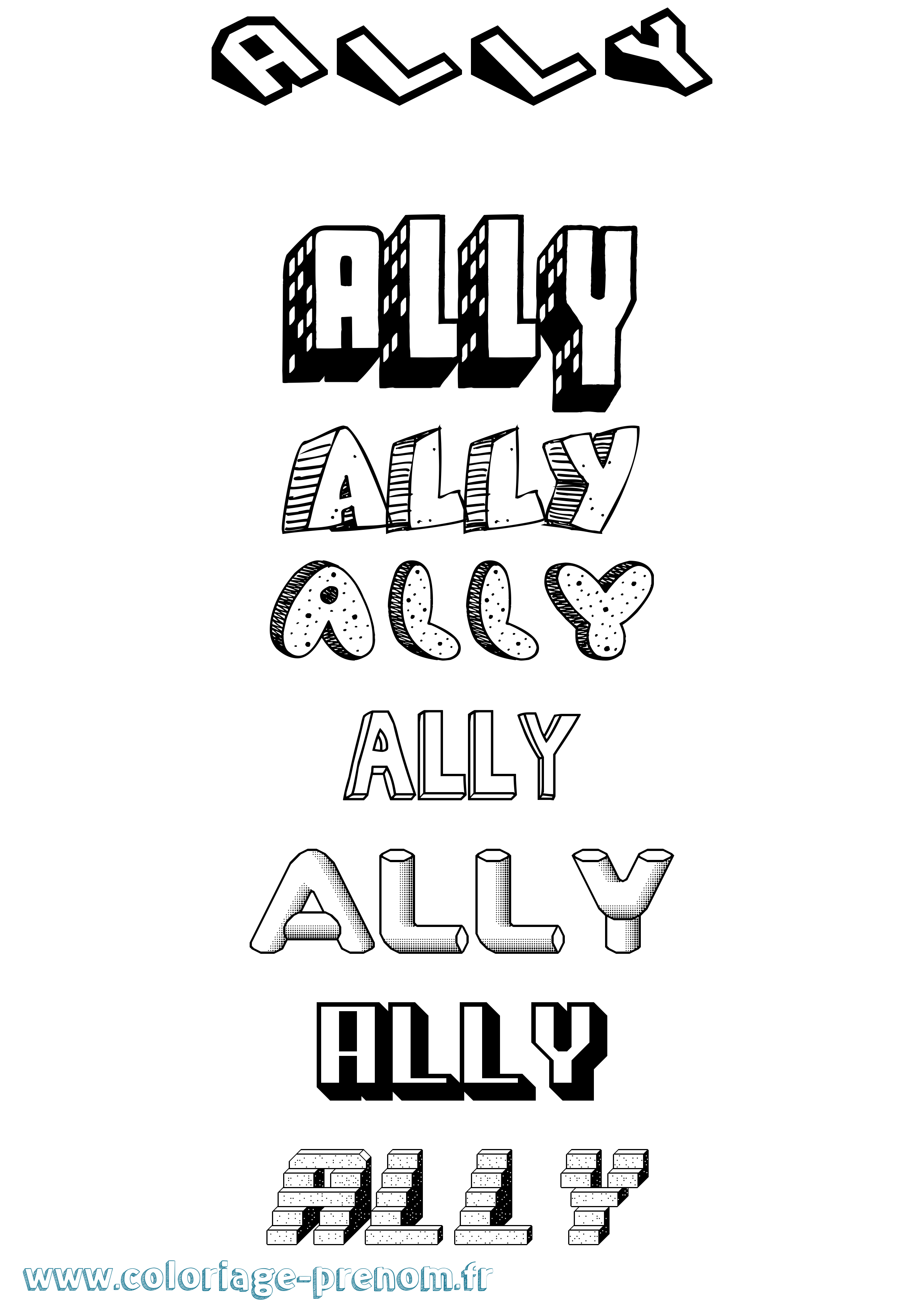 Coloriage prénom Ally Effet 3D