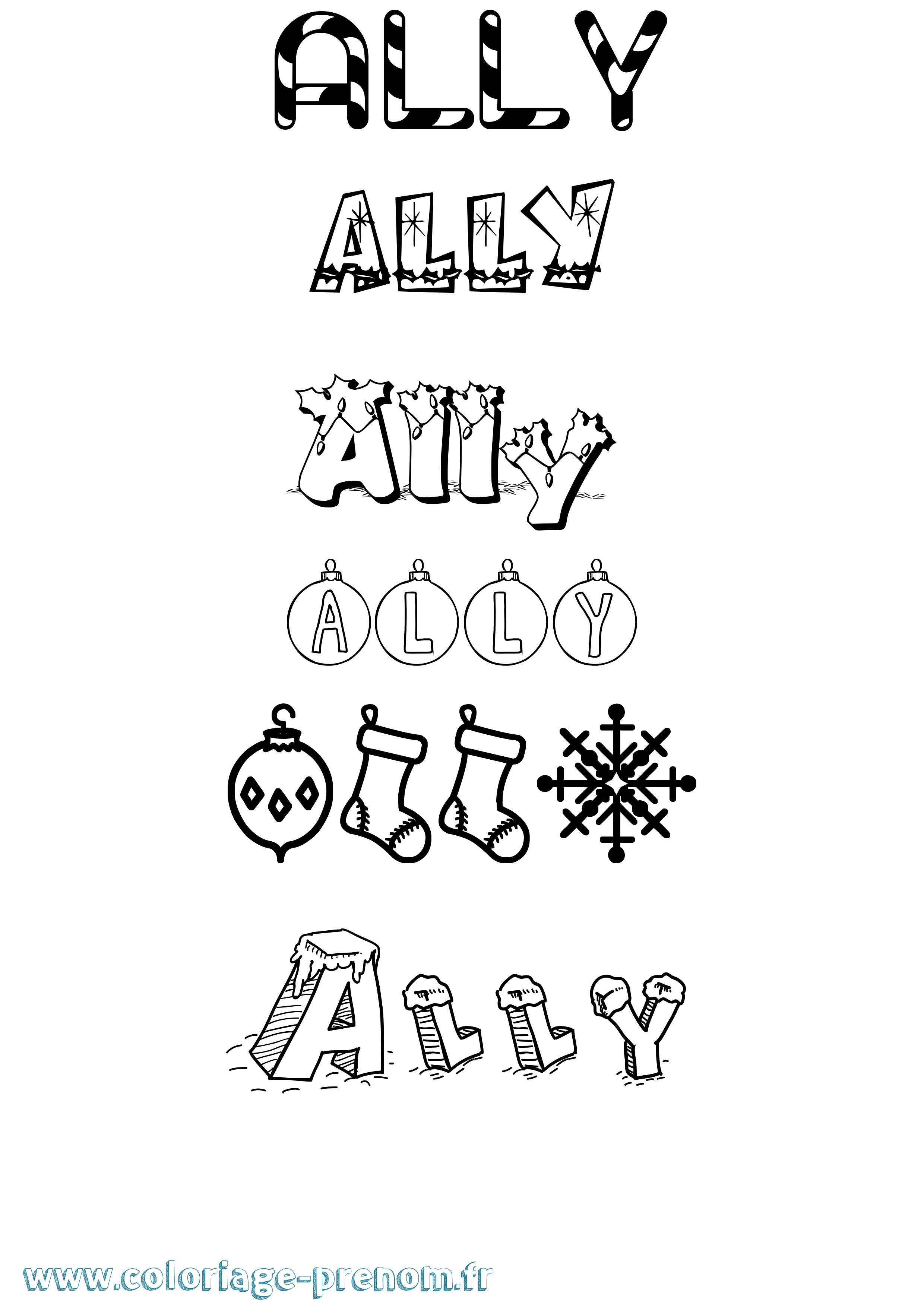 Coloriage prénom Ally Noël