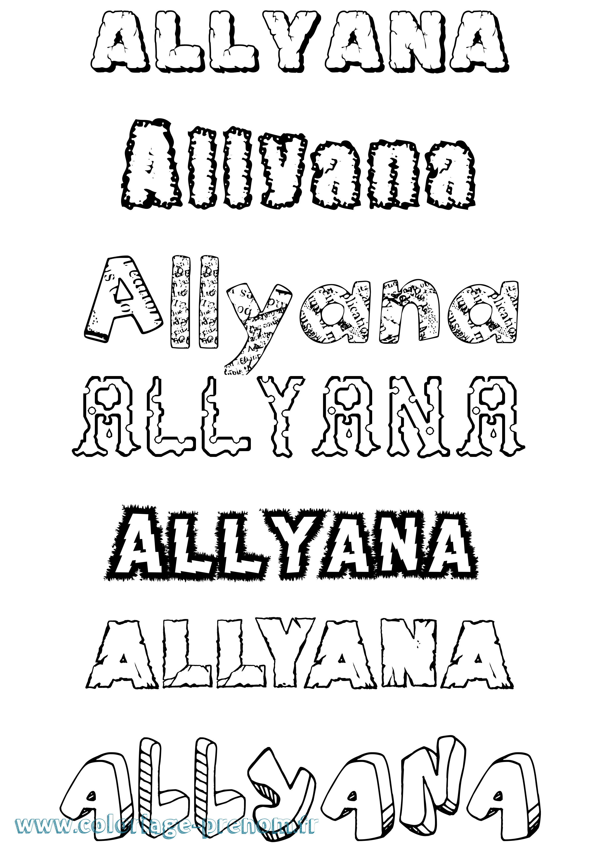 Coloriage prénom Allyana Destructuré