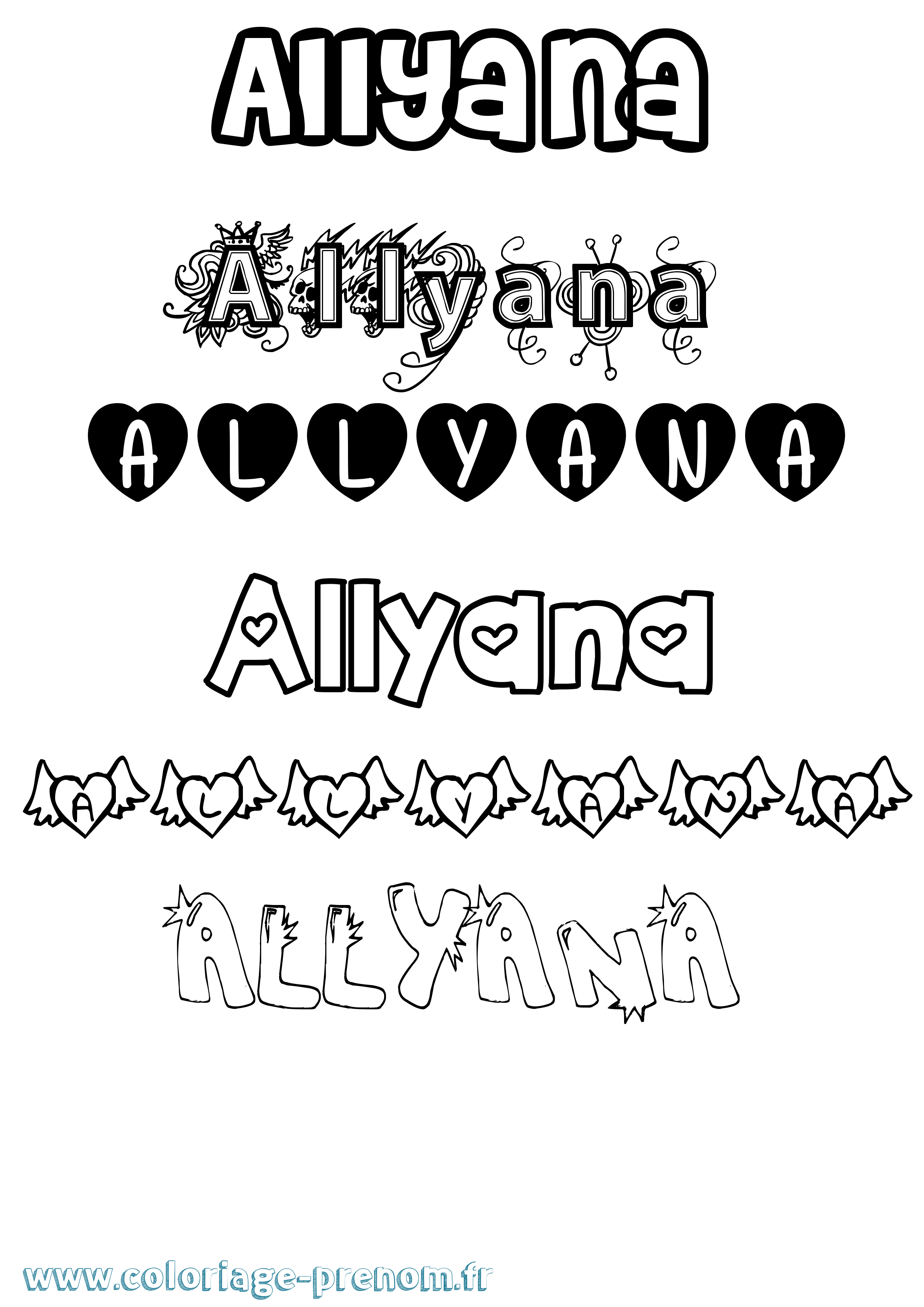 Coloriage prénom Allyana Girly