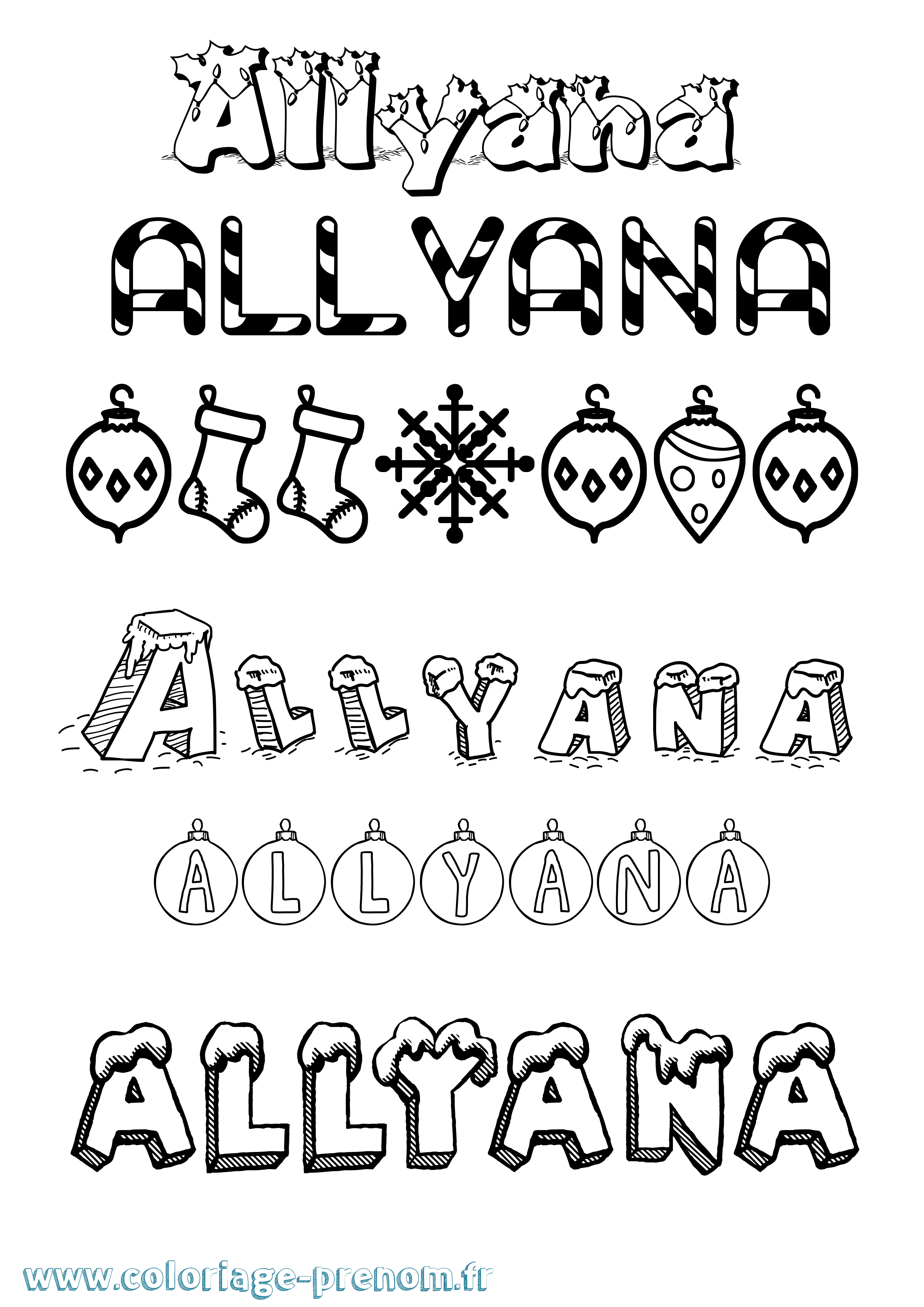 Coloriage prénom Allyana Noël