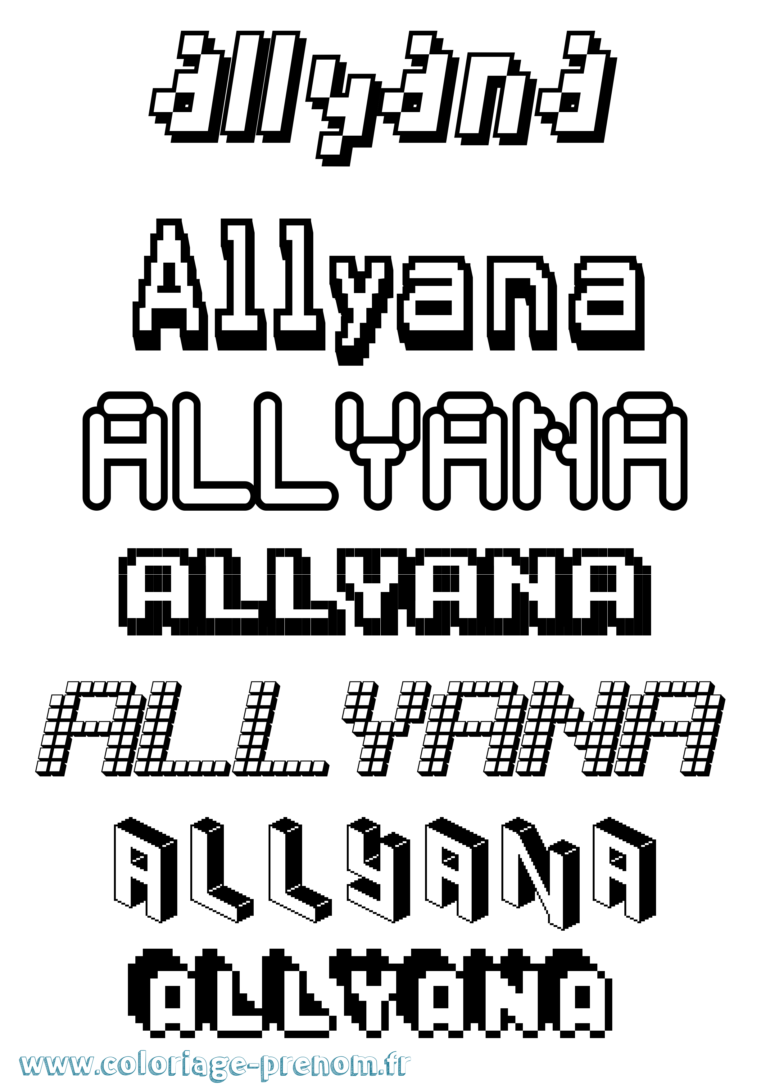 Coloriage prénom Allyana Pixel
