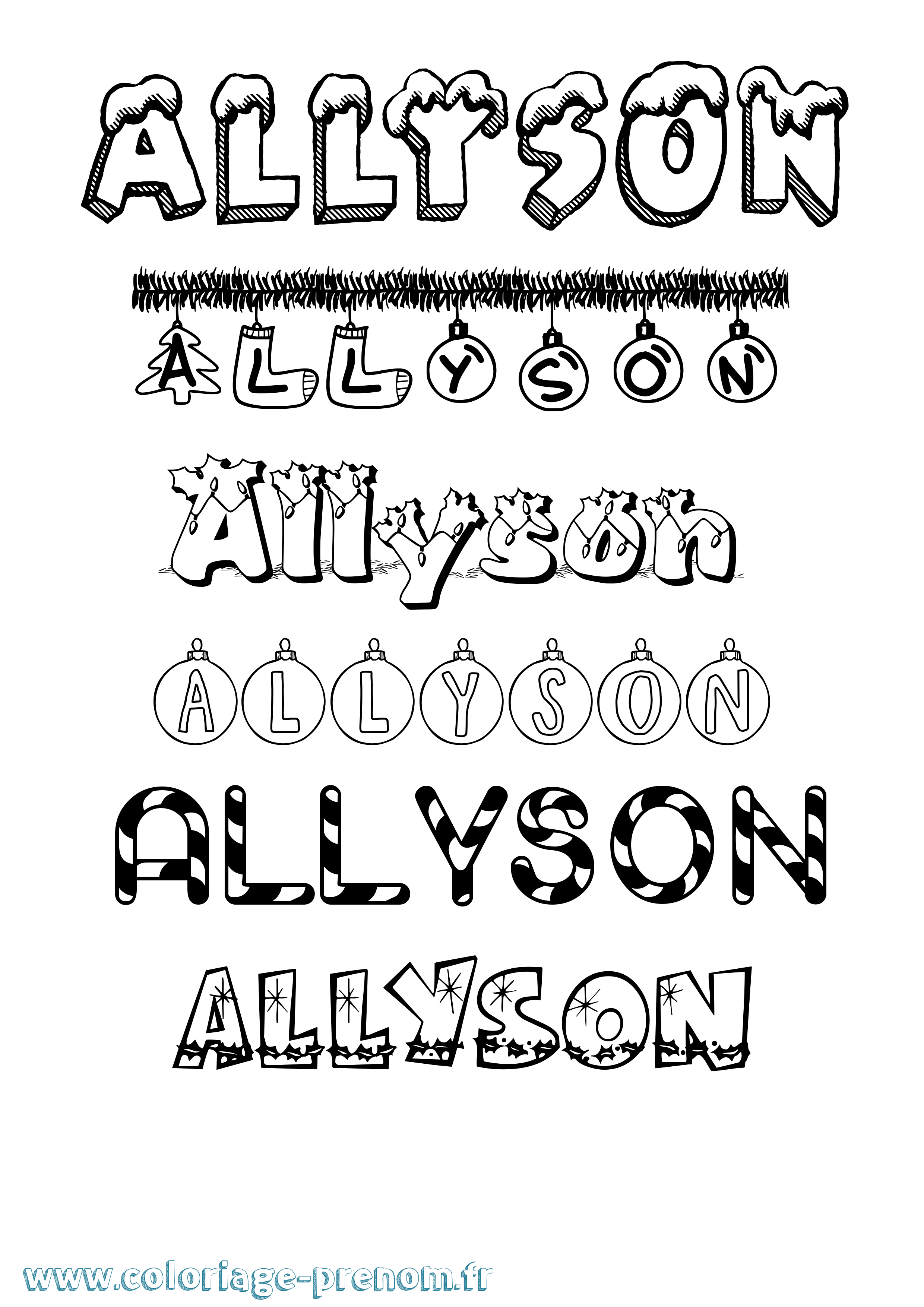 Coloriage prénom Allyson Noël
