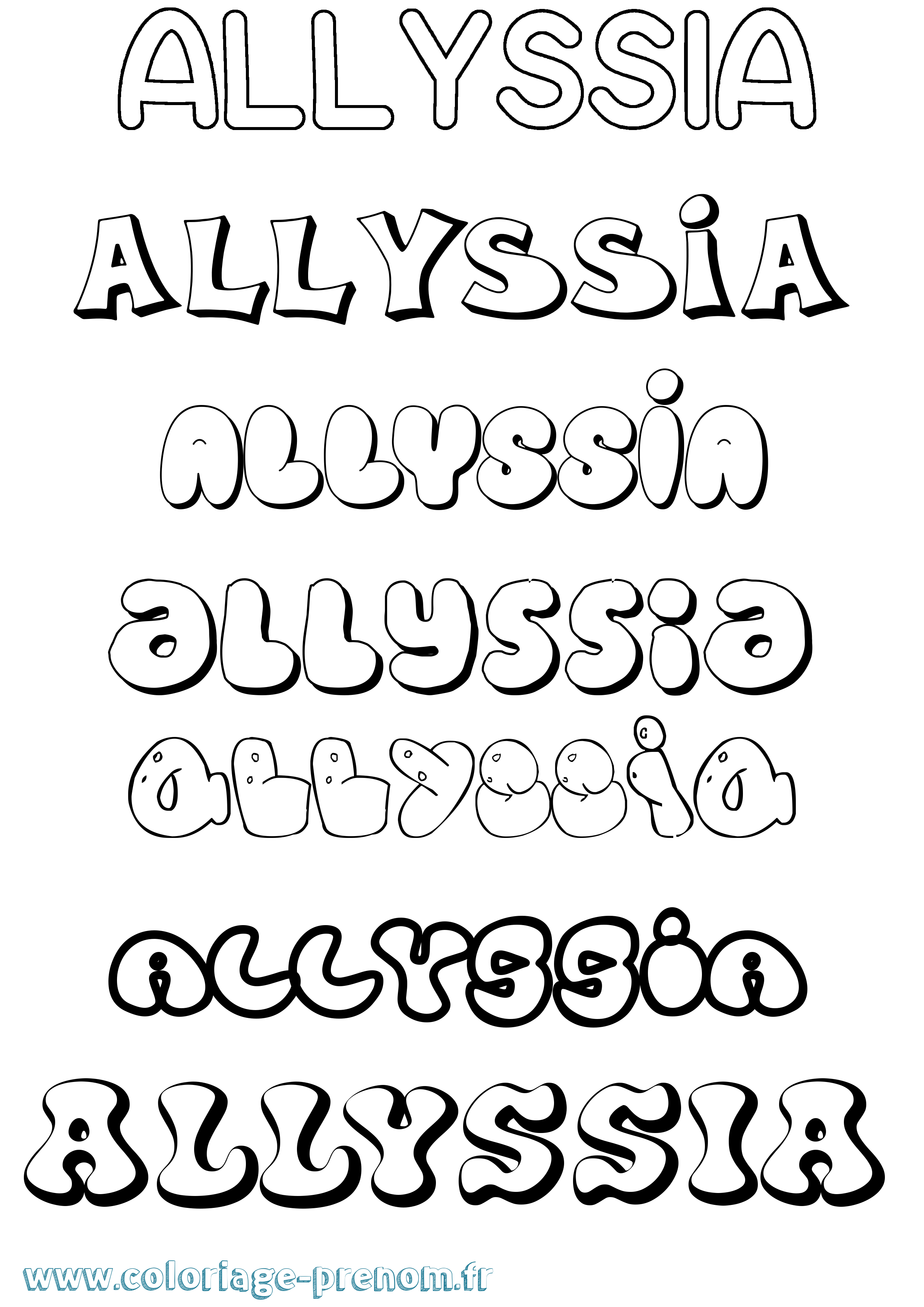 Coloriage prénom Allyssia Bubble