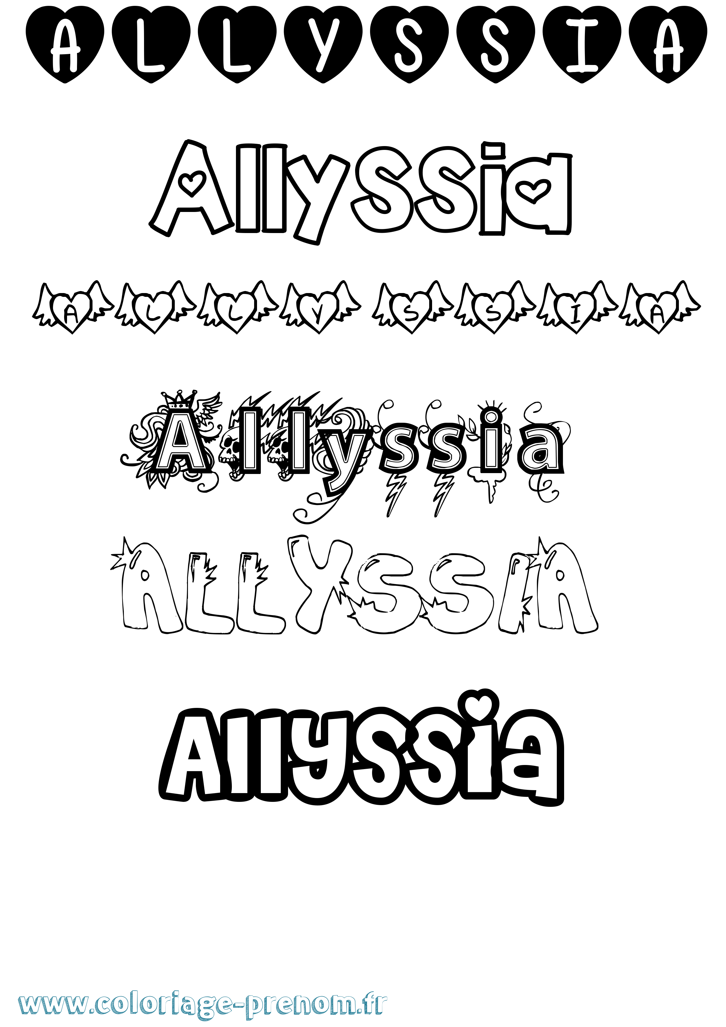 Coloriage prénom Allyssia Girly