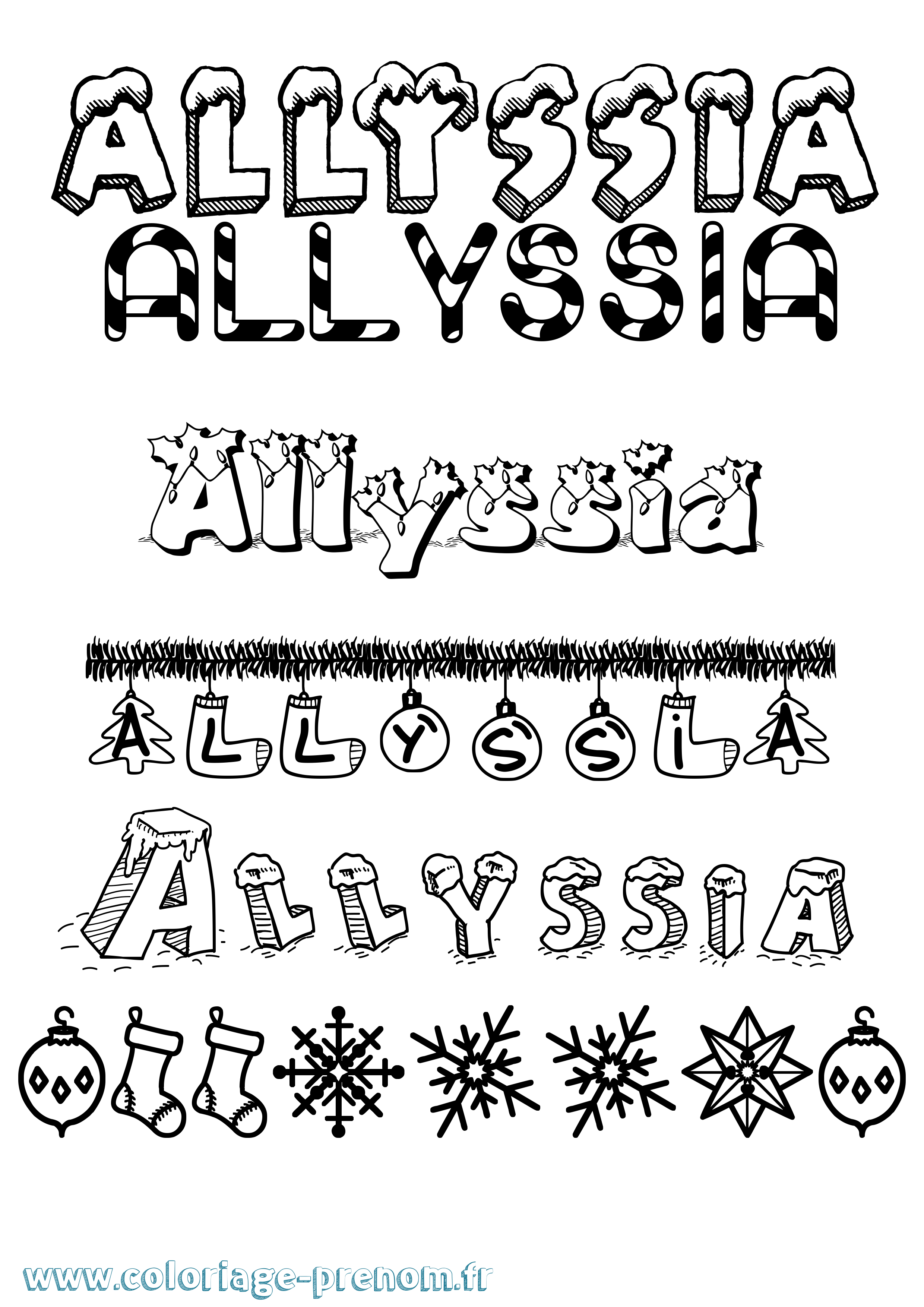 Coloriage prénom Allyssia Noël