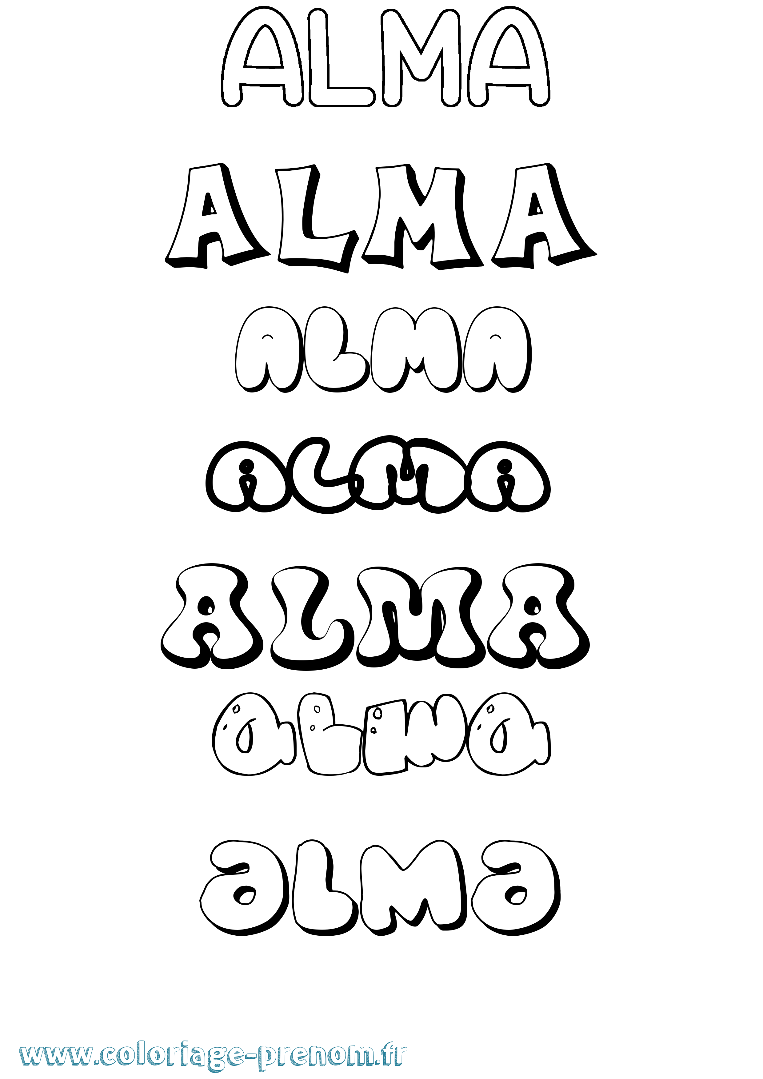 Coloriage prénom Alma Bubble