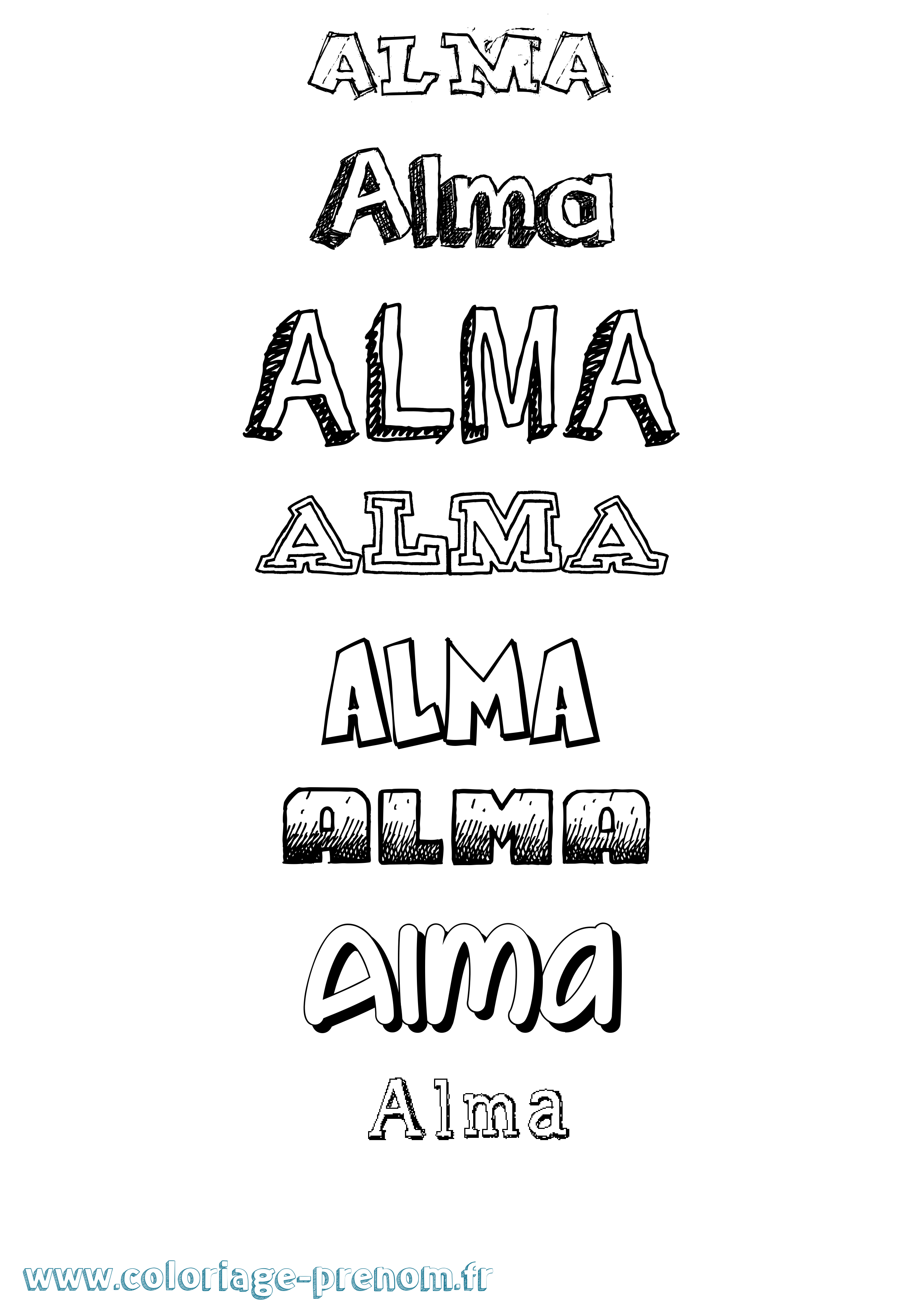 Coloriage prénom Alma Dessiné