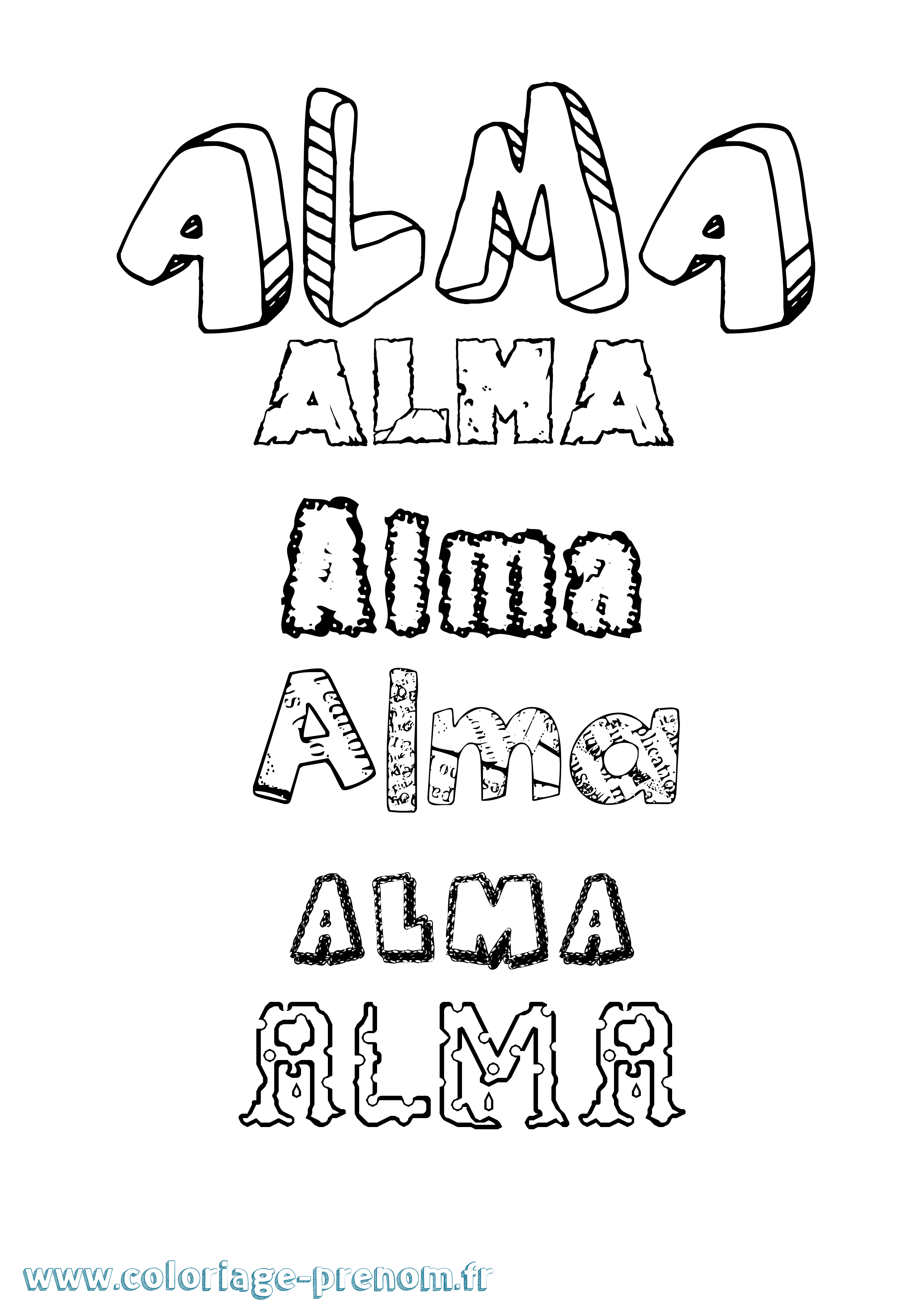 Coloriage prénom Alma Destructuré