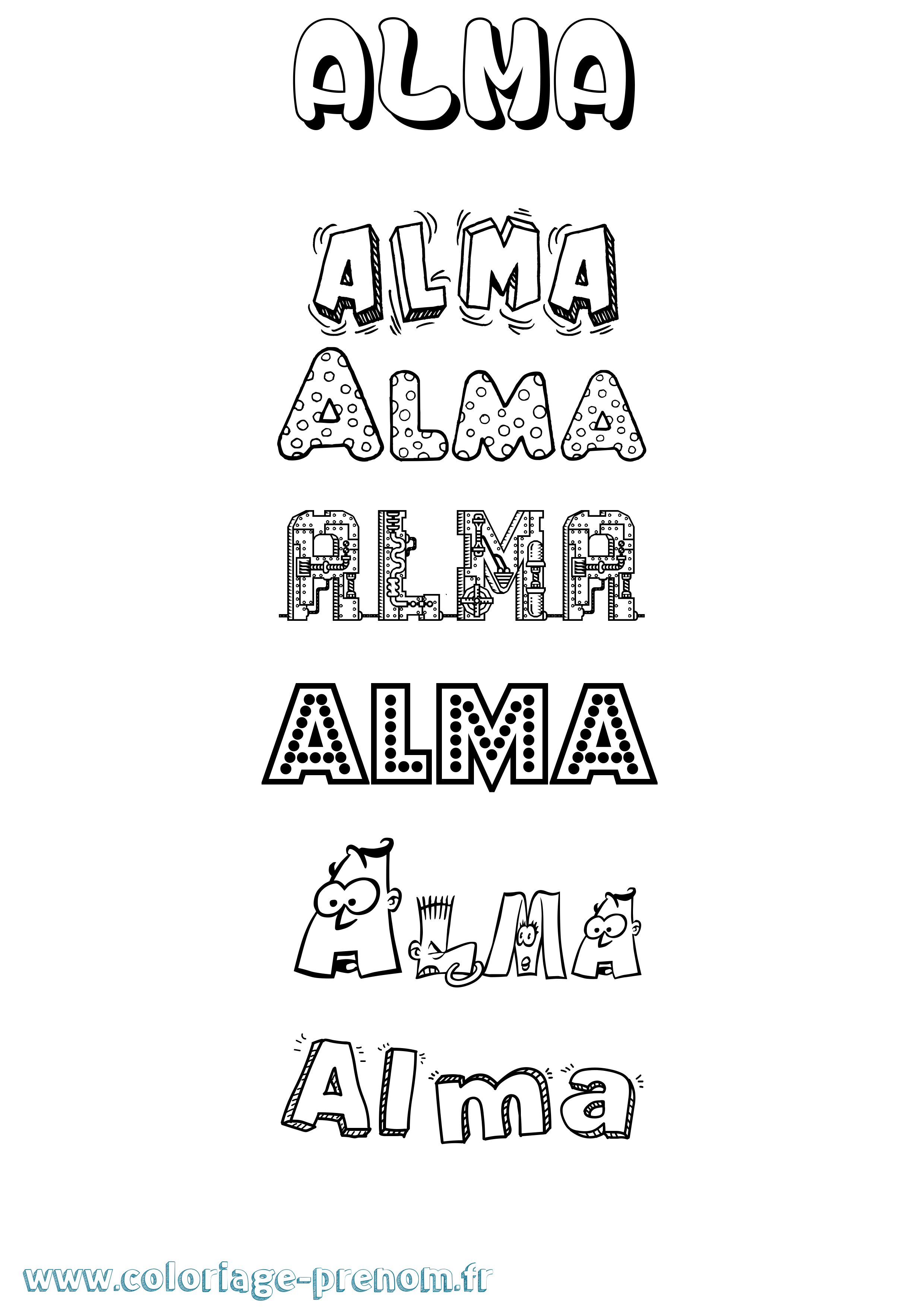 Coloriage prénom Alma Fun