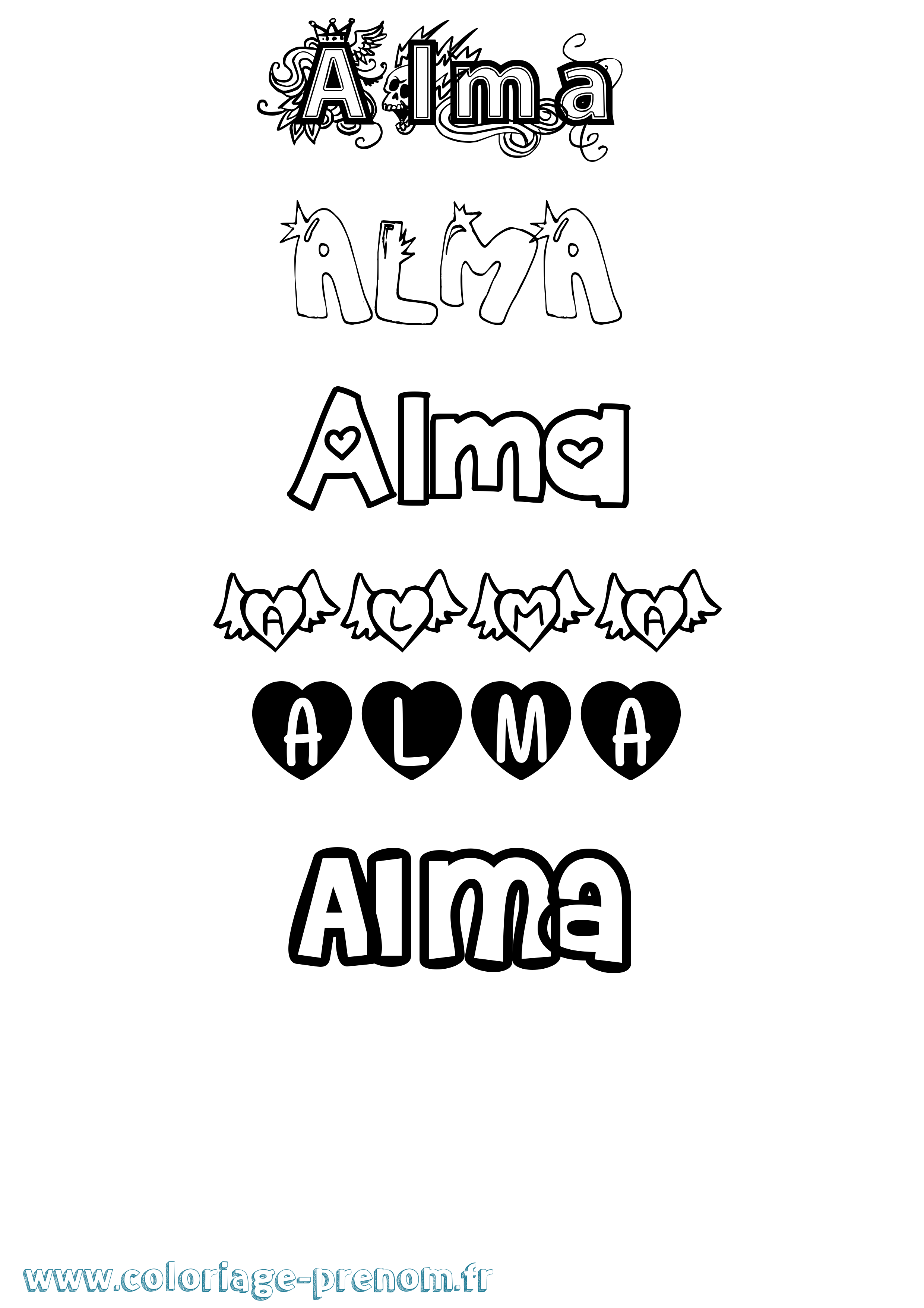 Coloriage prénom Alma Girly