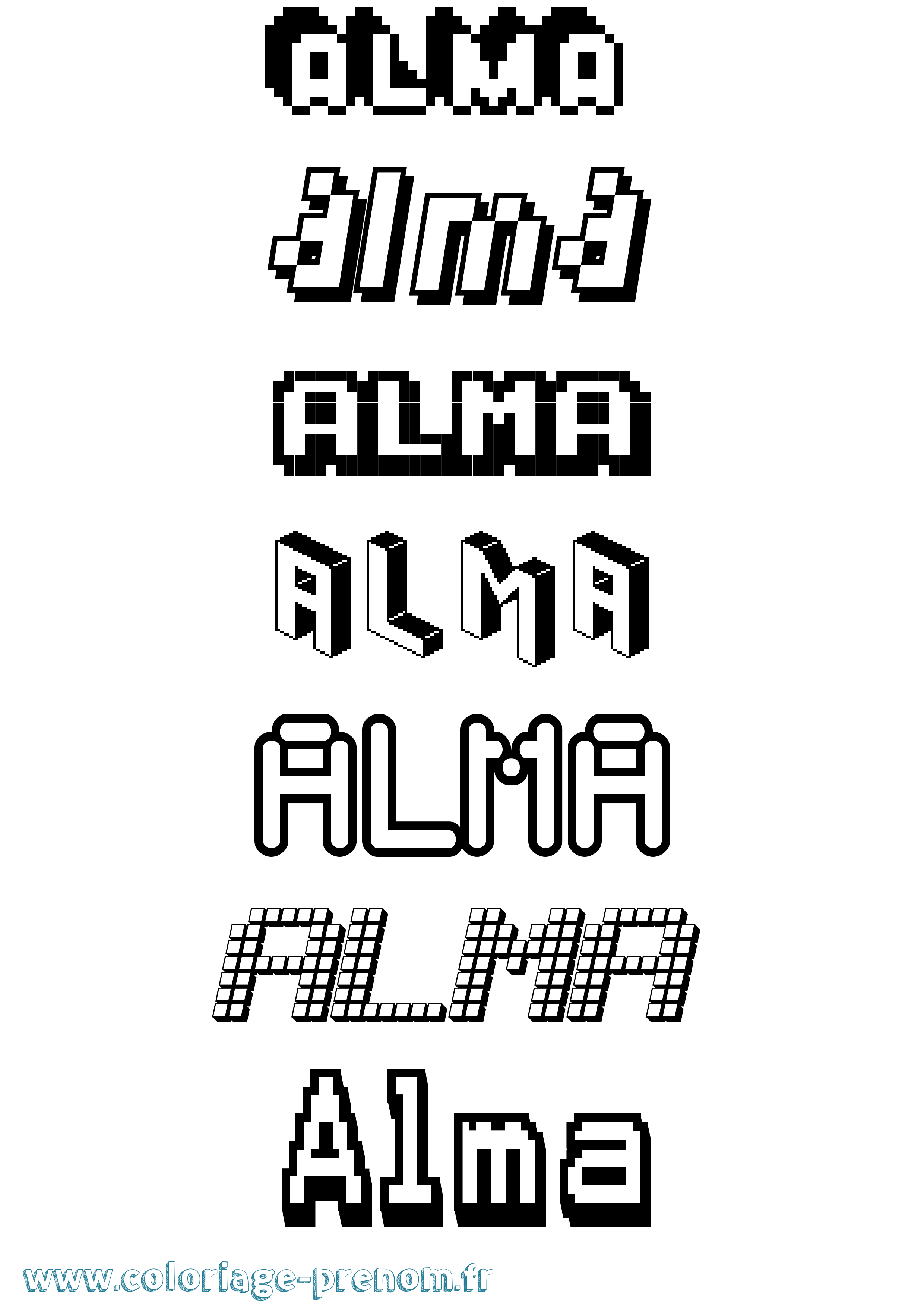 Coloriage prénom Alma Pixel