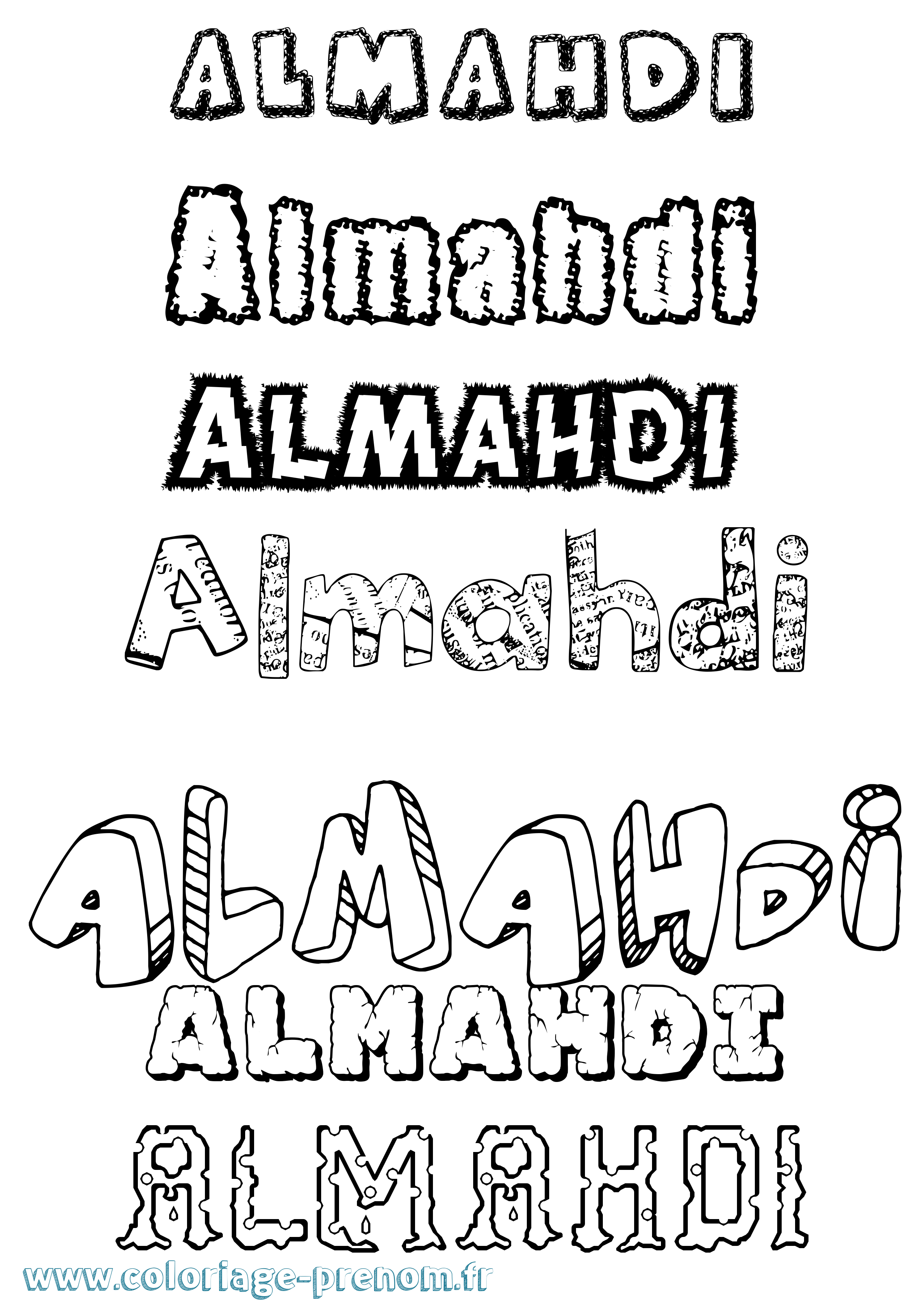 Coloriage prénom Almahdi Destructuré