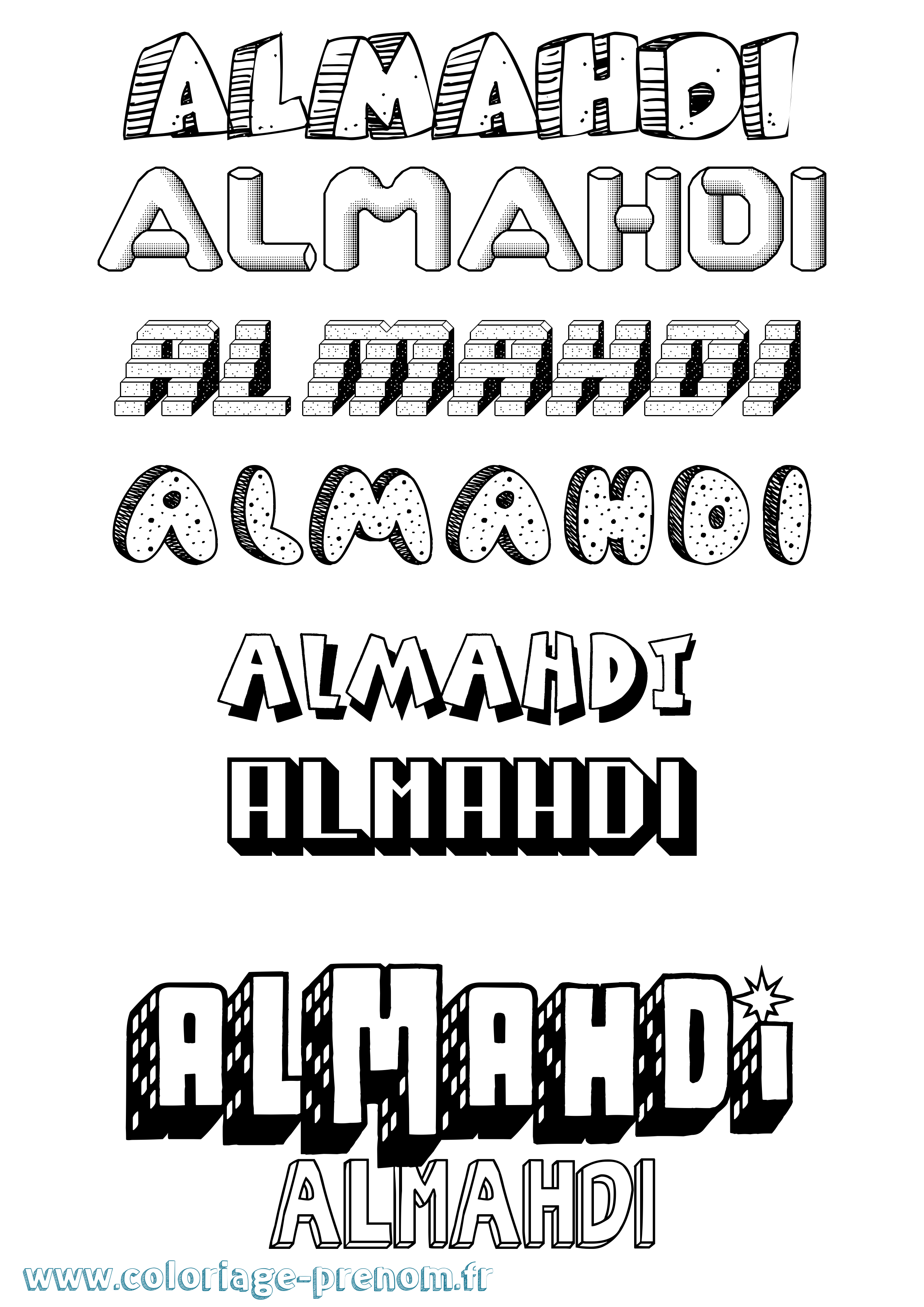 Coloriage prénom Almahdi Effet 3D