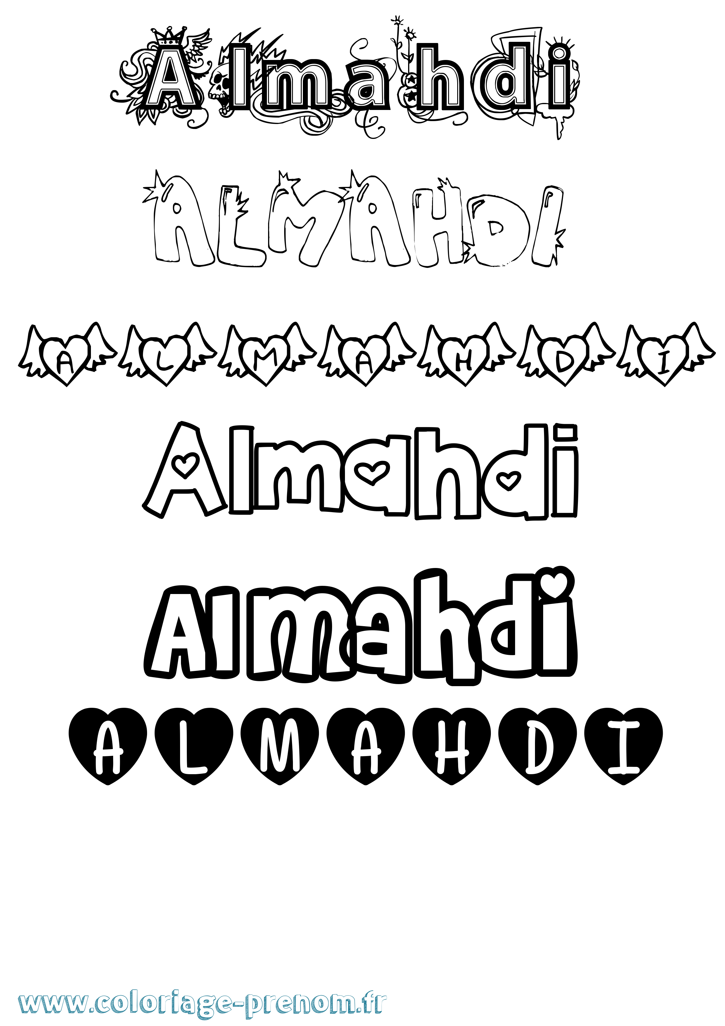 Coloriage prénom Almahdi Girly