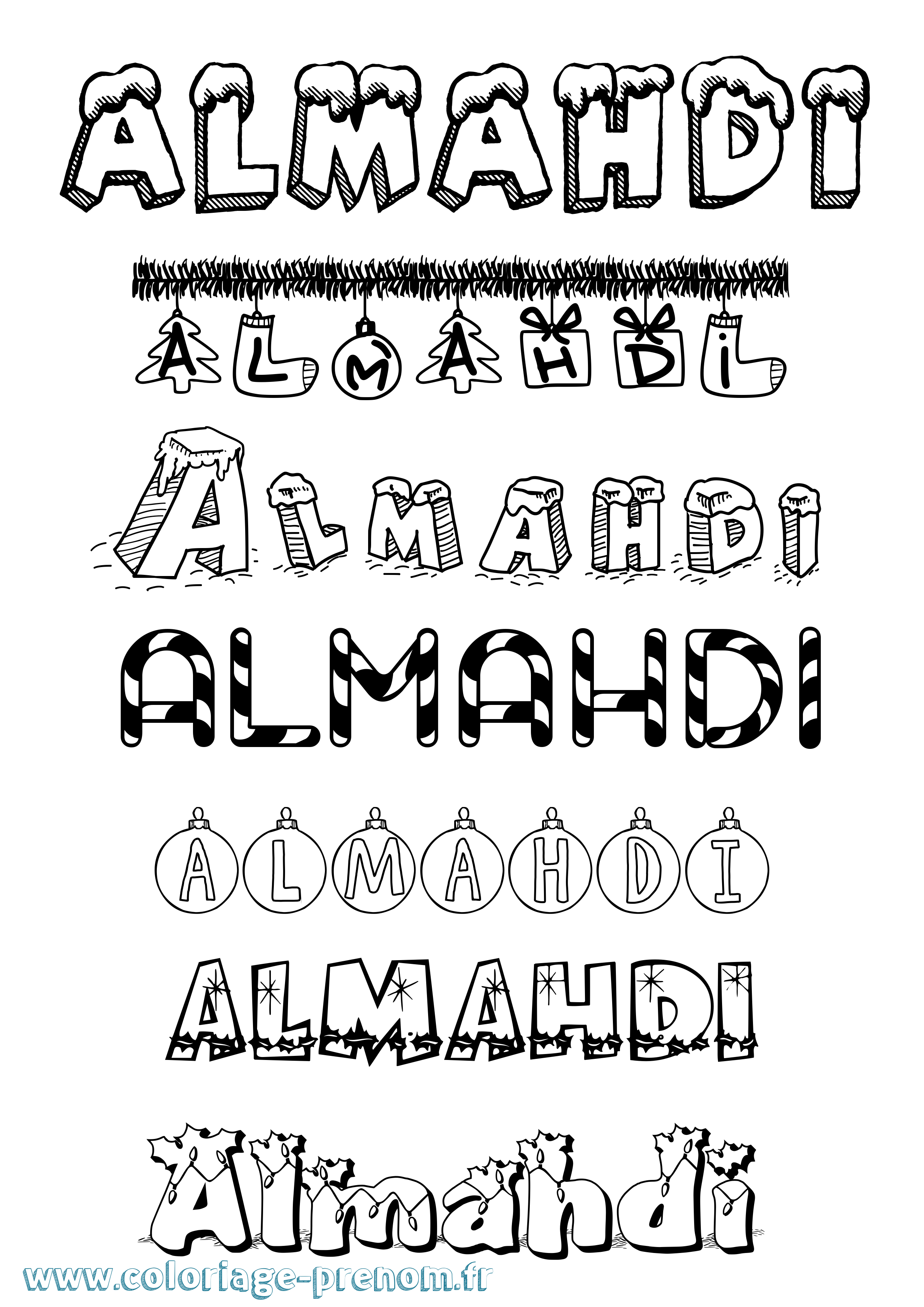 Coloriage prénom Almahdi Noël
