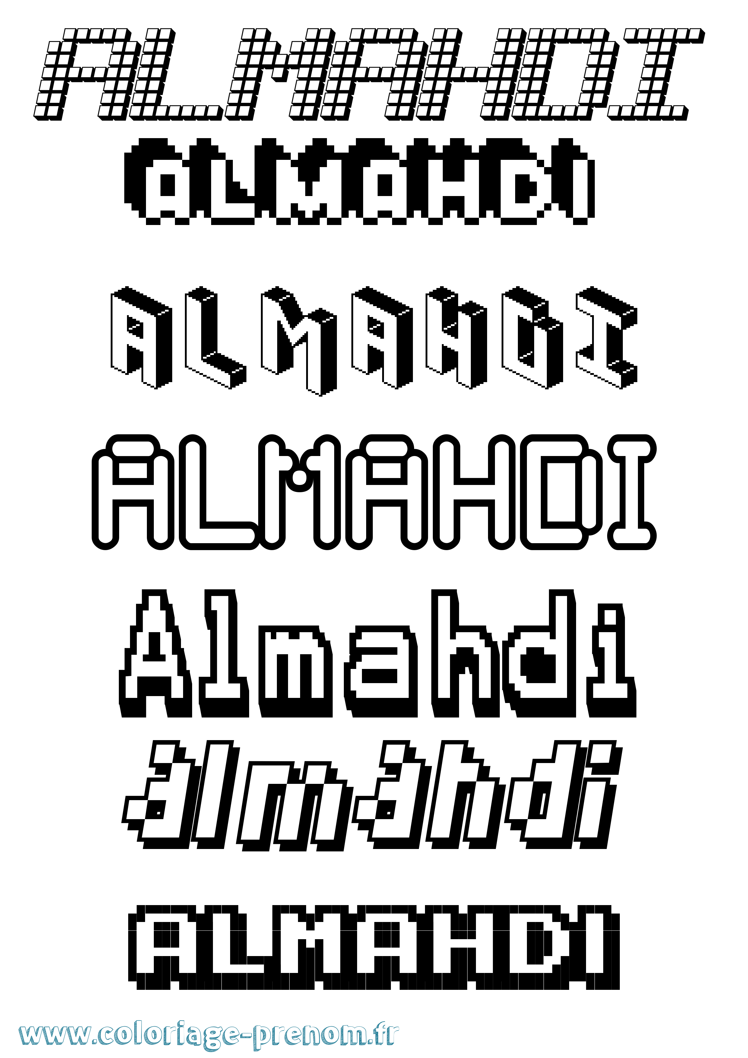Coloriage prénom Almahdi Pixel