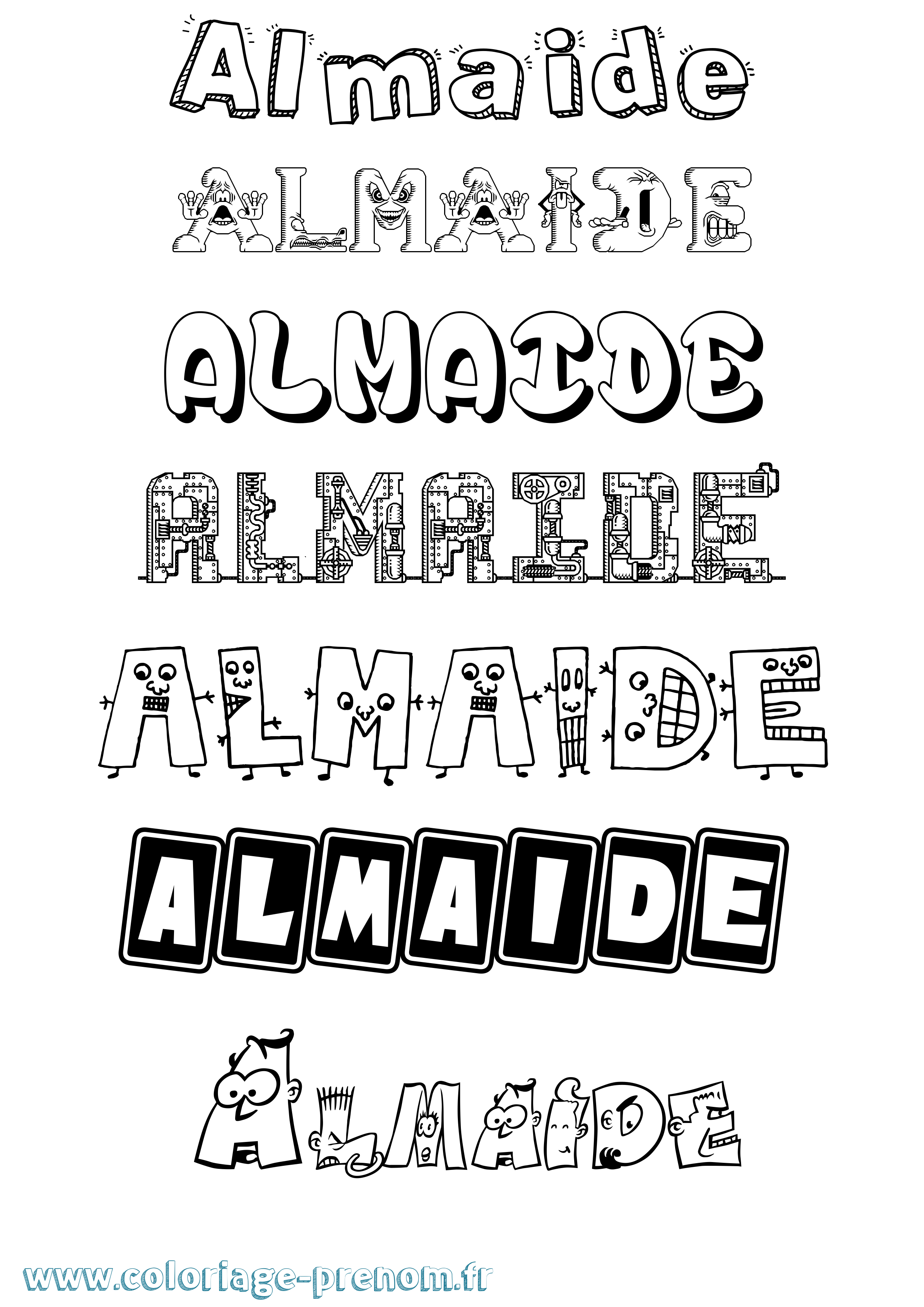 Coloriage prénom Almaide Fun