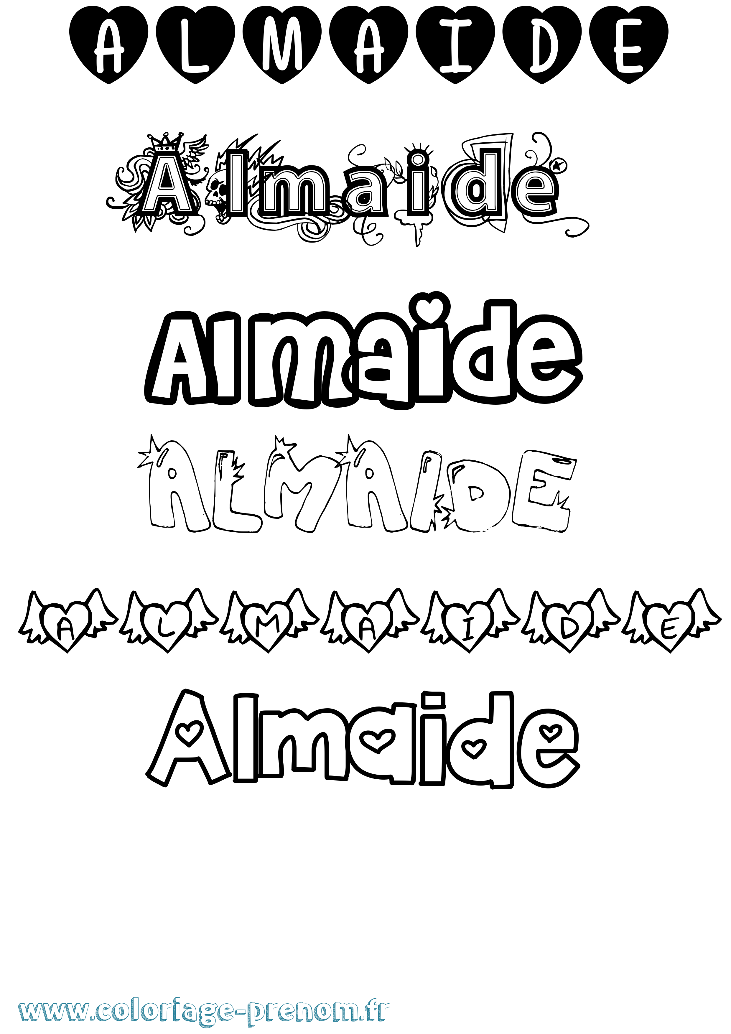 Coloriage prénom Almaide Girly